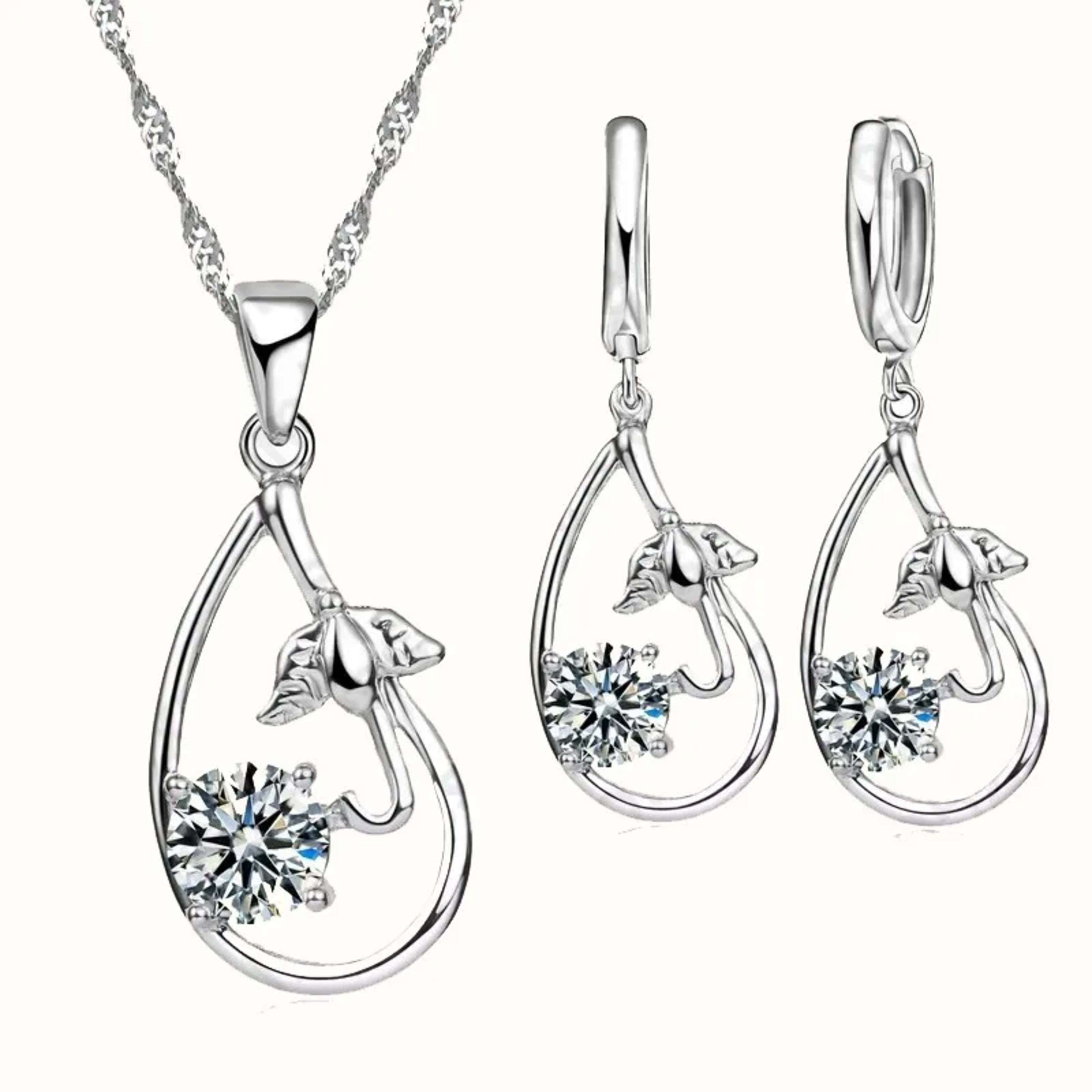 Wedding Bridal Jewelry Sets for Women Neckalce and Earrings 925 Sterling Silver Romantic Style Jewelry for Women As Gift