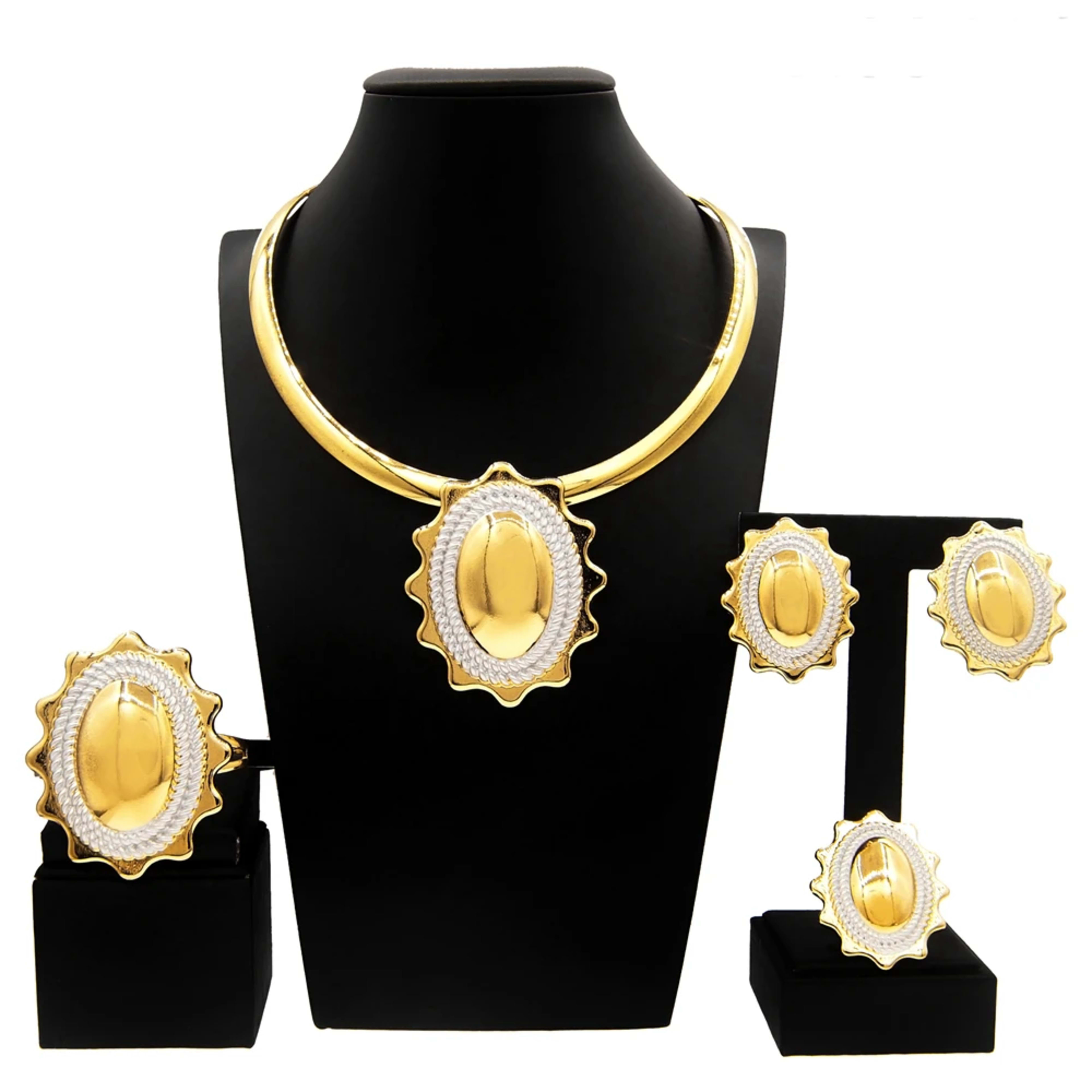 Jewelry Sets For Women Pendant Necklace Gold Plated Silver Simple Fashion Design Big Earring Bracelet Ring Sets Exquisit 1