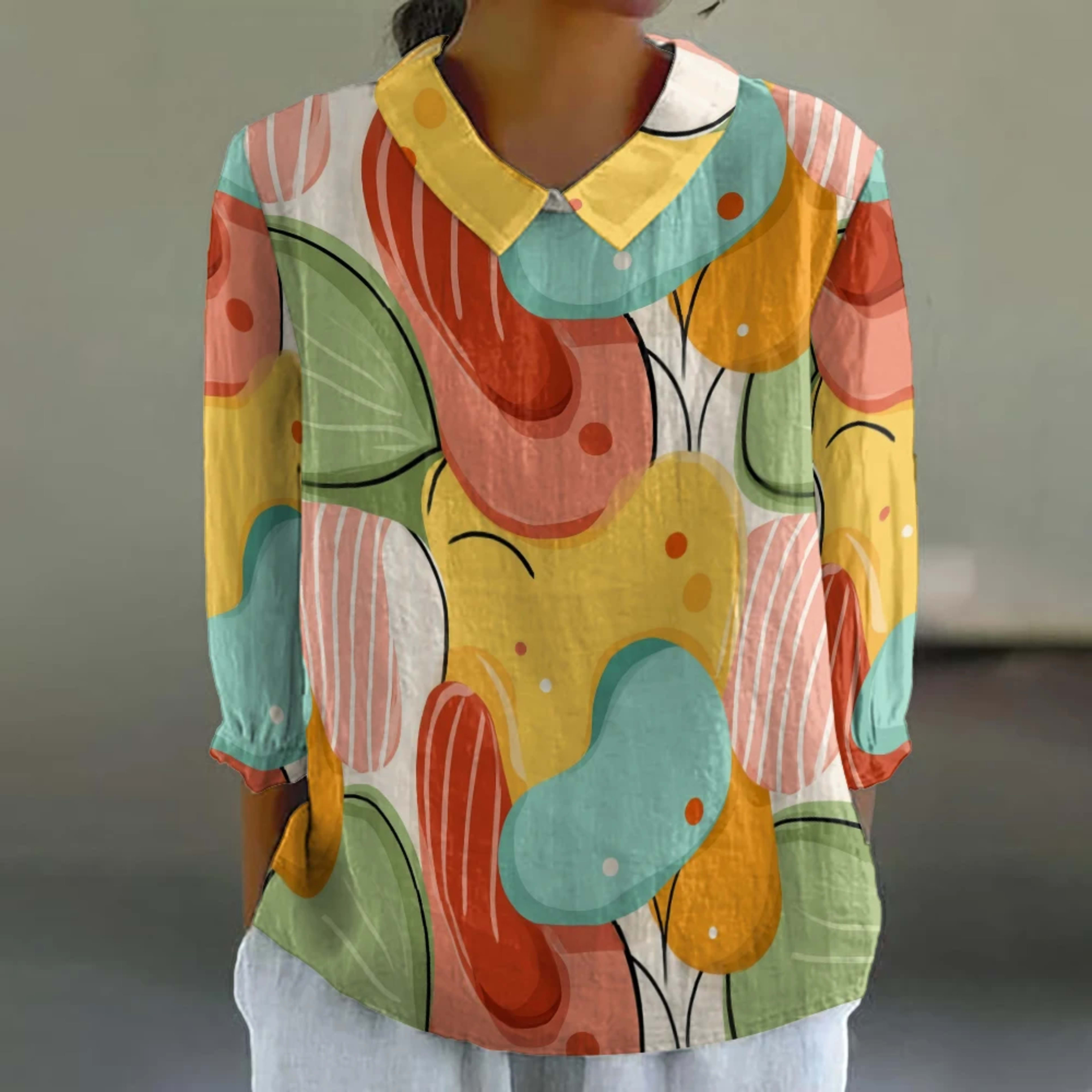 Women's Floral Shirt Cute 3/4 Sleeve Blouse Breathable Vacation Top Resort Style Button Down Tunic Summer Casual Shirt P 17