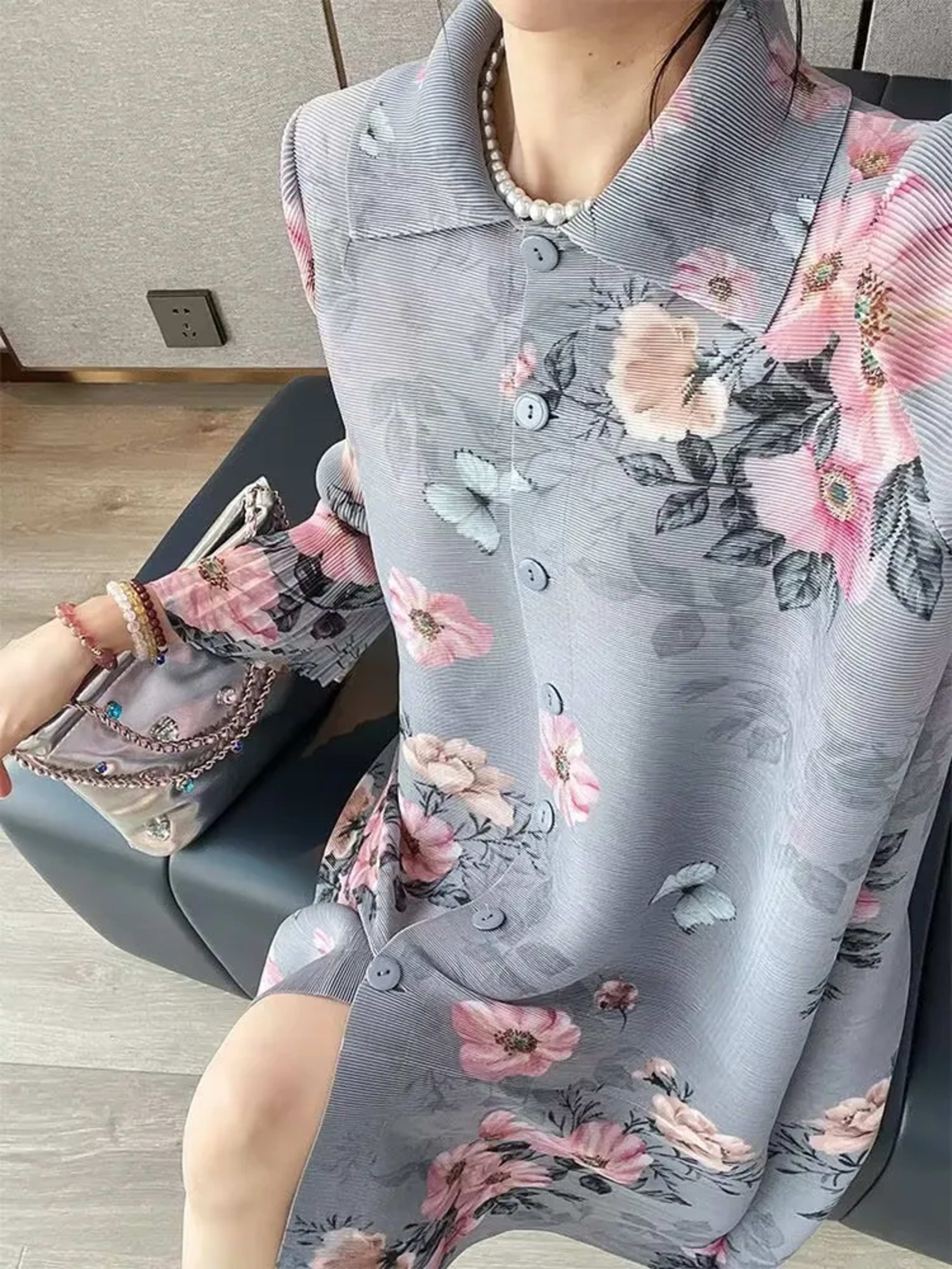 Womens Dresses Evening Dresses Fashion Holiday Style Printed Dress Spring/Summer Flower Folding Long Dress Loose Plus Si 4