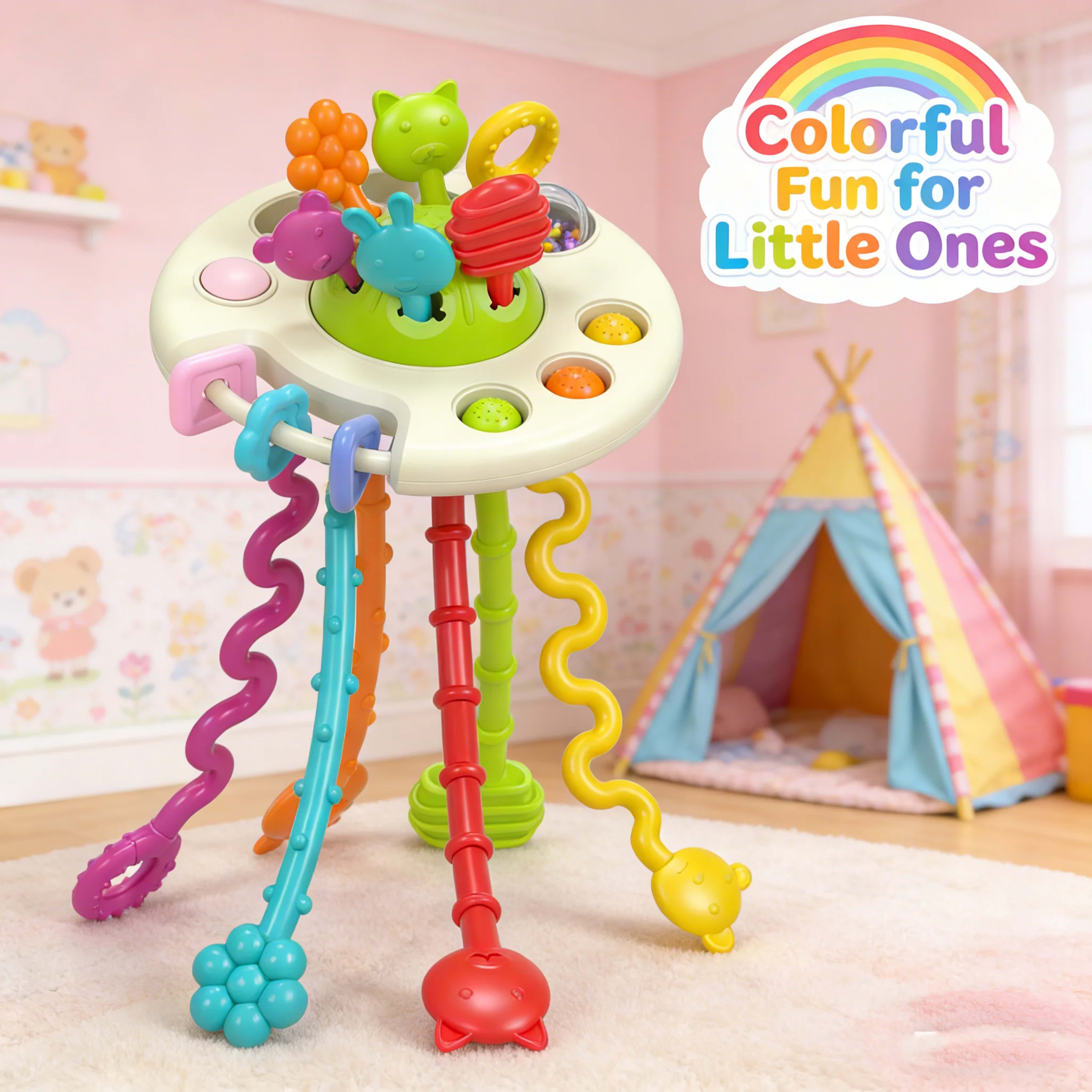 Baby cognitive development and early education toy with bendable stand, sensory exploration game. 5