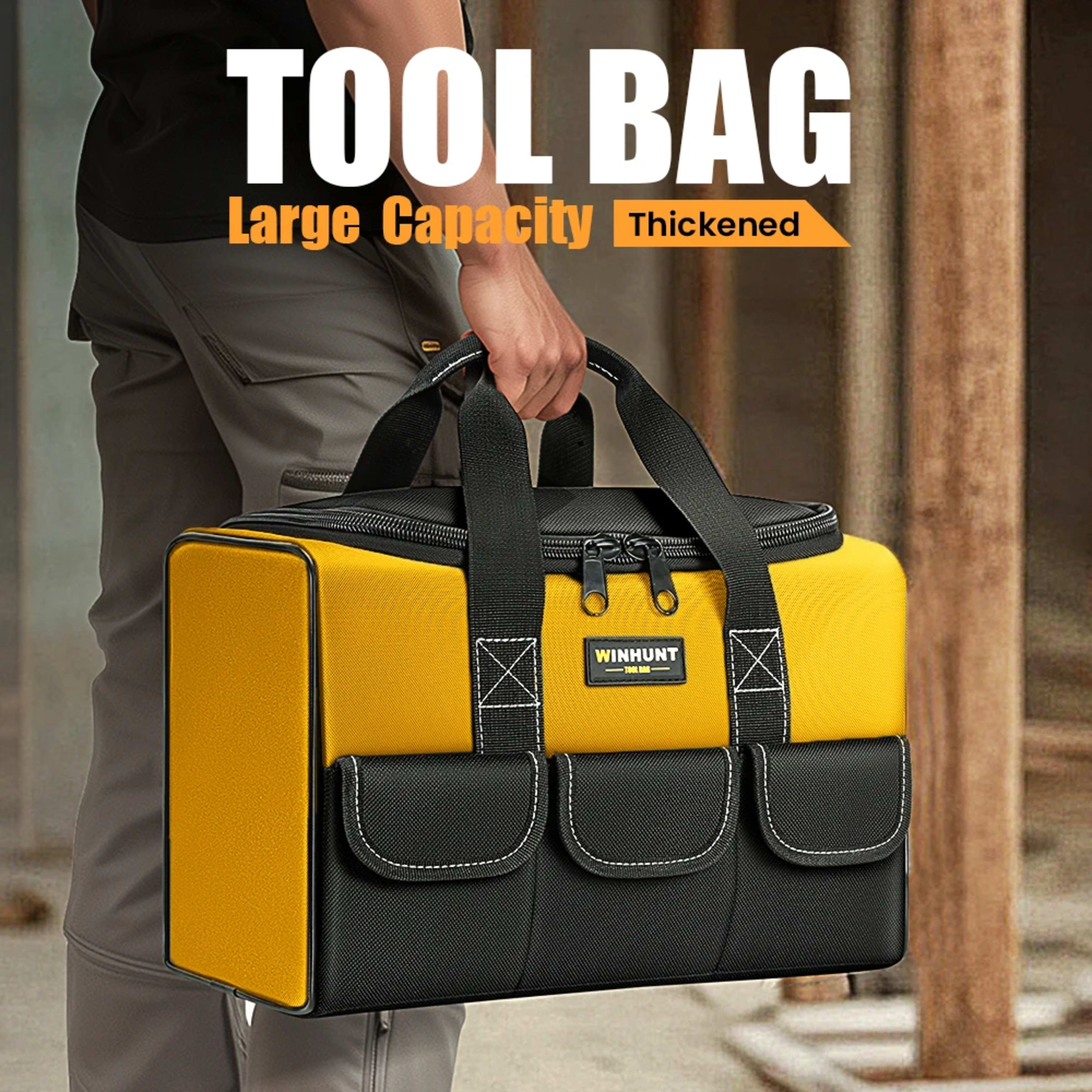 17 Inch Tool Bag, Large Tool Bag with 6 Exterior Pockets Electrician Tool Bag, for DIY Enthusiasts and Craftsmen