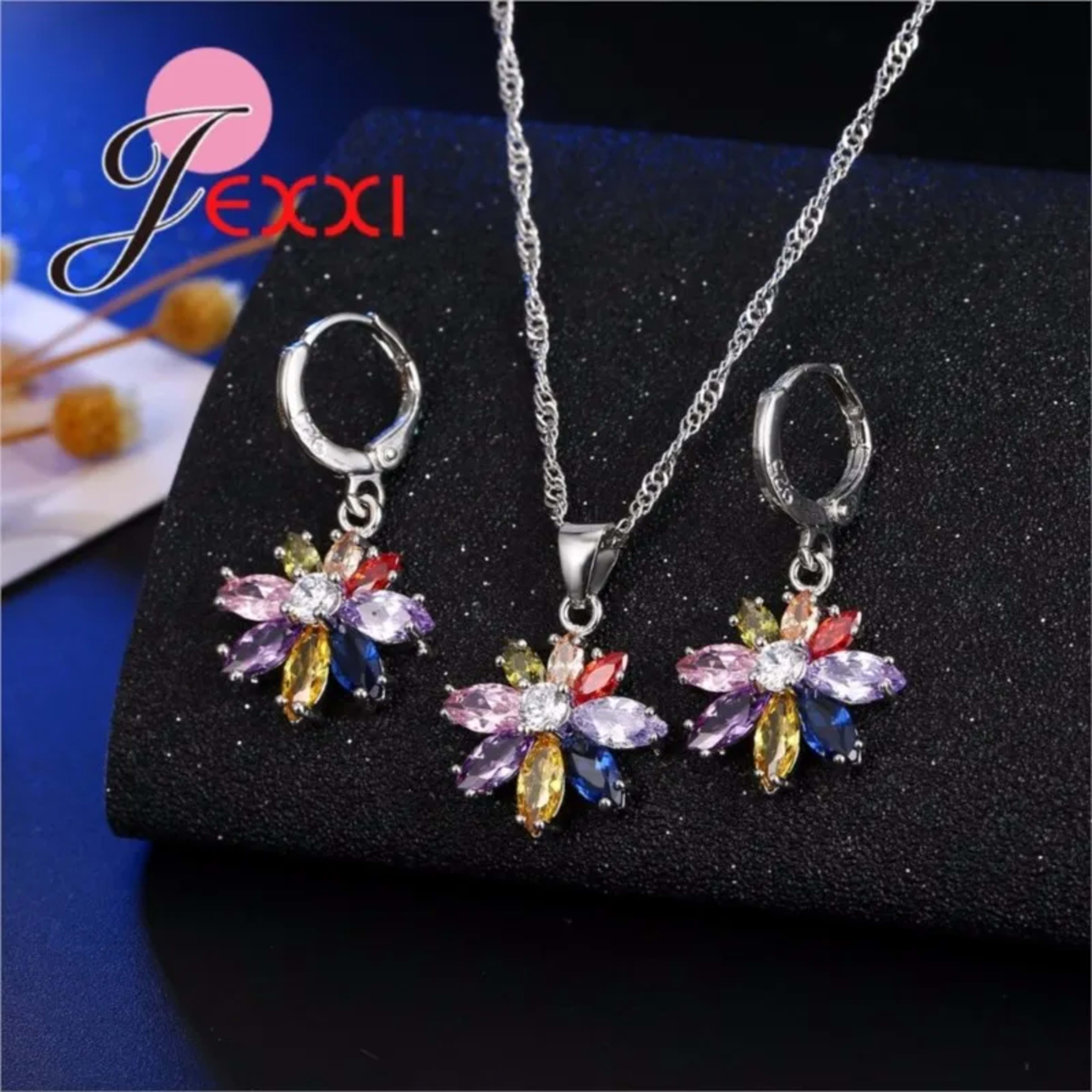 Women Pretty Jewelry Decoration Hot 925 Sterling Silver Cubic Zirconia Jewelry Set Pendant Necklace Earring Sets Promoti 2