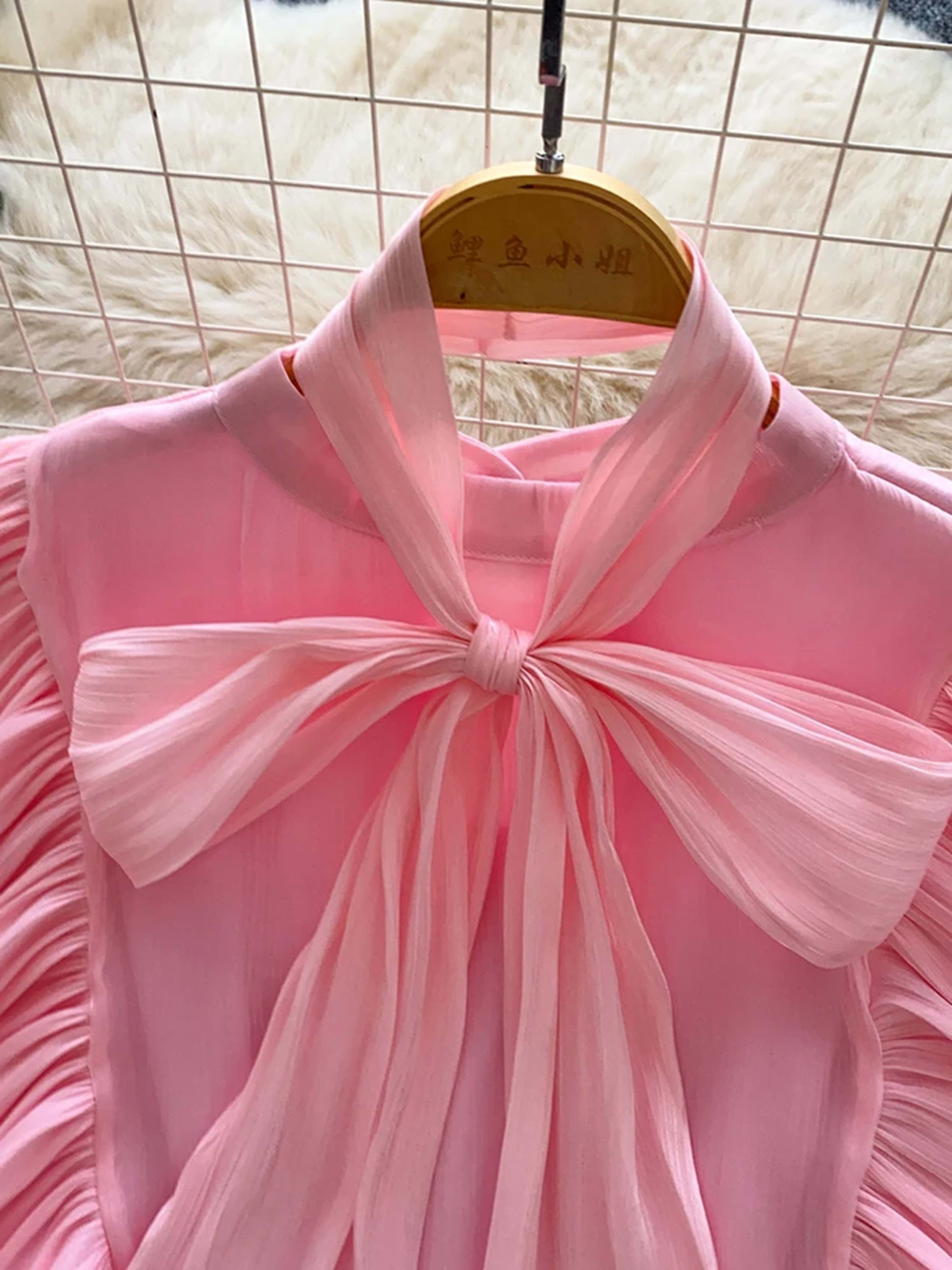 Women Blouse Elegant Bow-detailed Chiffon Blouse Ruffle Hem Featuring Lightweight Layering Piece Spring Summer Blusa Top 4