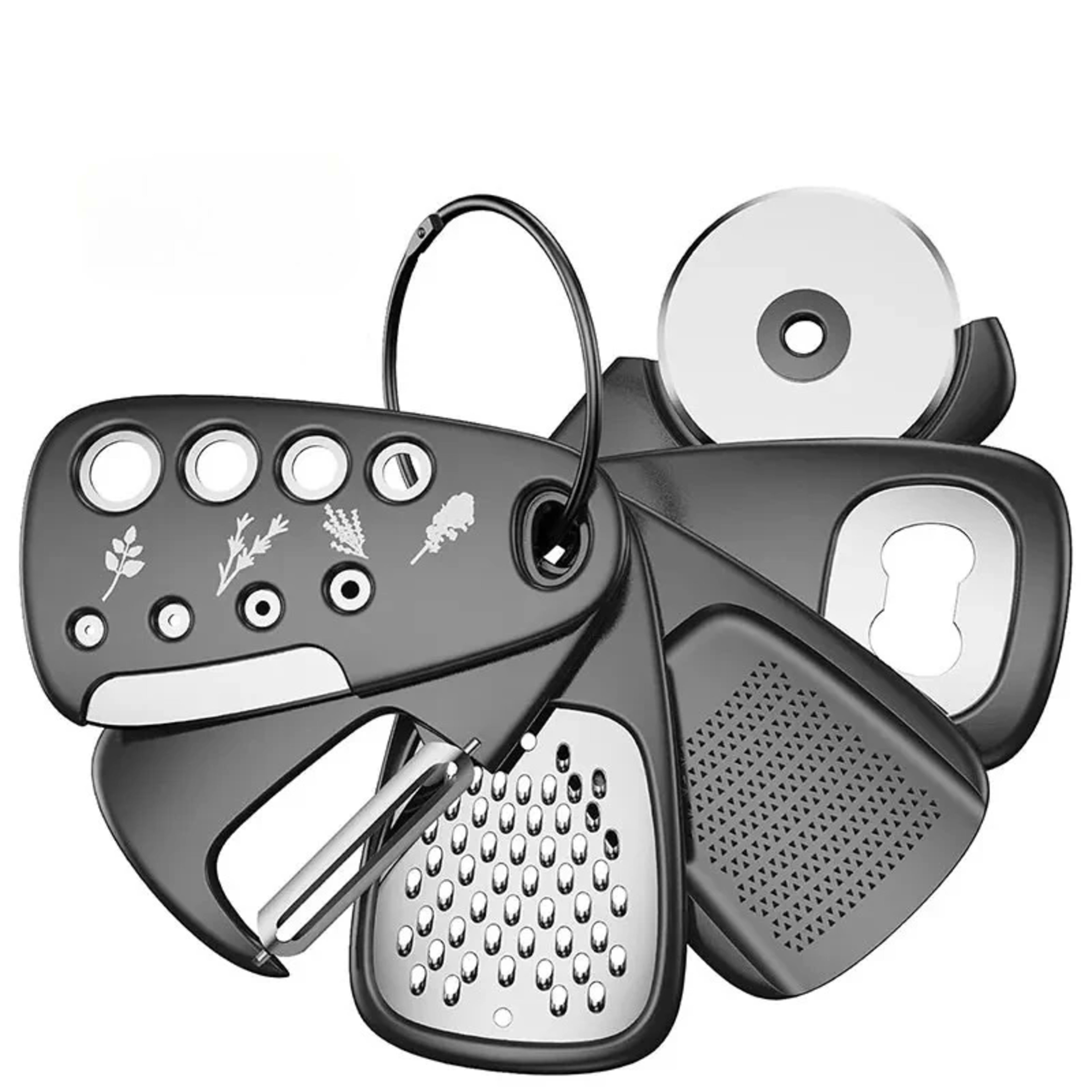 6 Pieces Kitchen Gadgets Set Space Saving Cooking Tools Cheese Grater Bottle Opener Vegetable Peeler Pizza Cutter Garlic 1