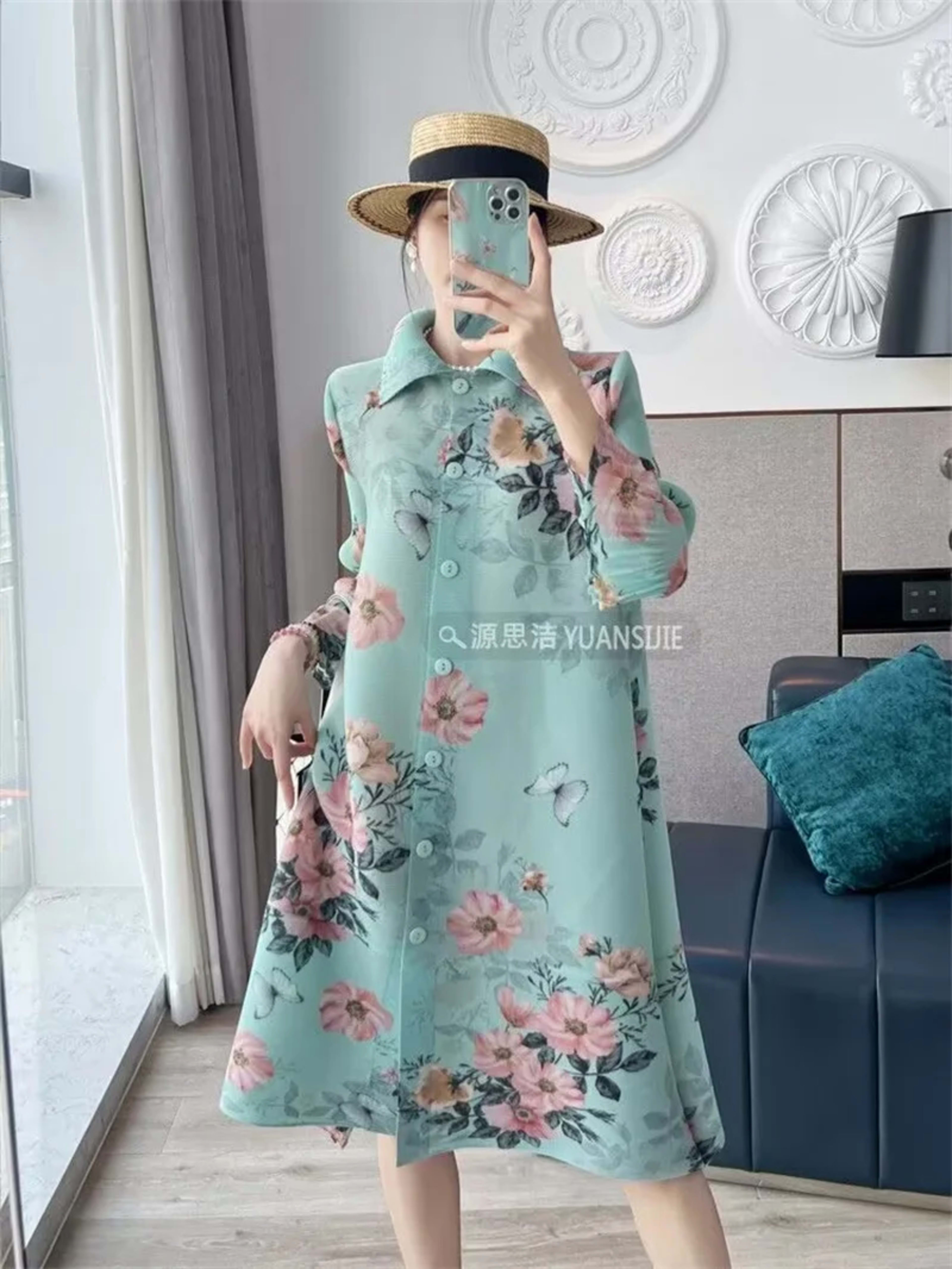 Womens Dresses Evening Dresses Fashion Holiday Style Printed Dress Spring/Summer Flower Folding Long Dress Loose Plus Si 2