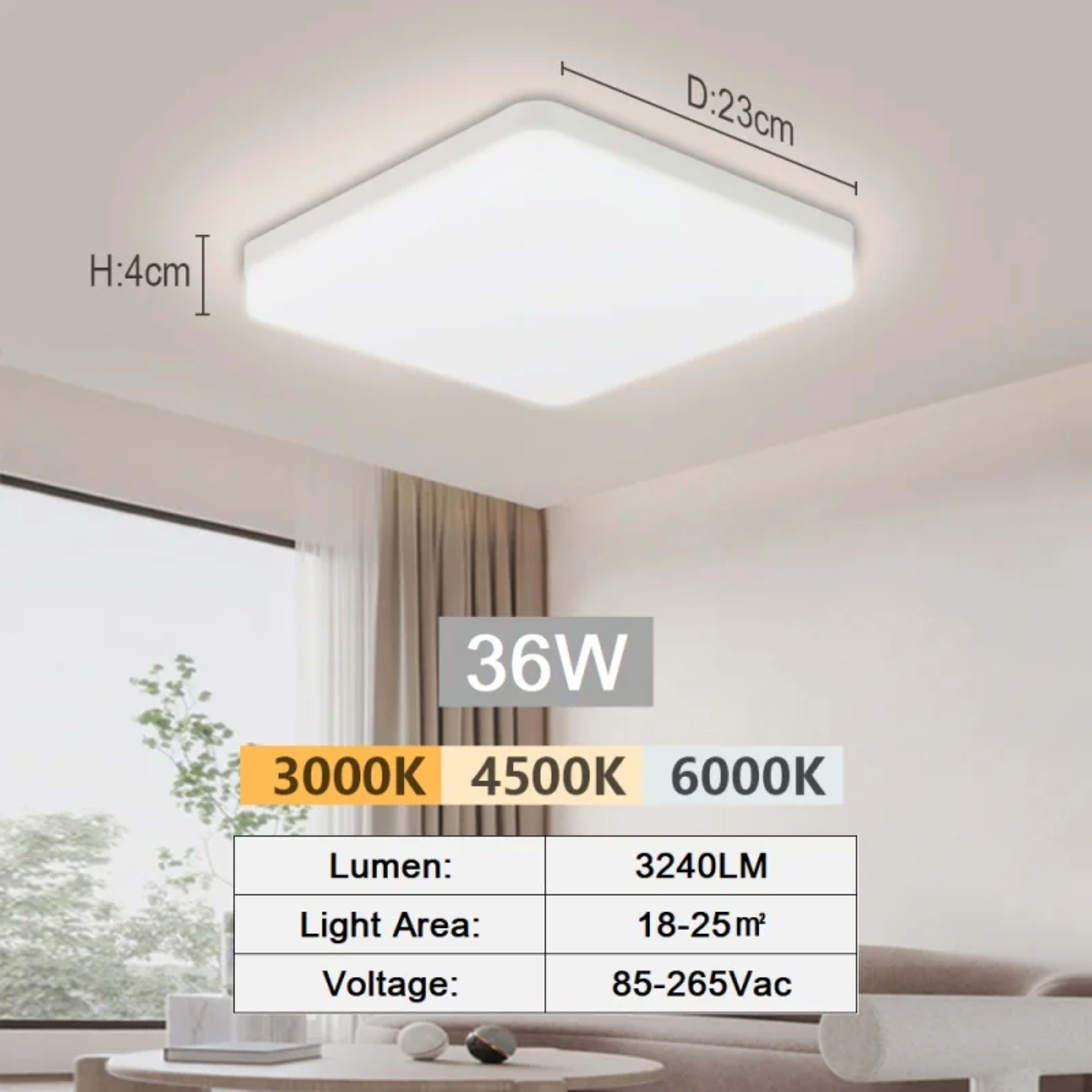 LED Ceiling Lamp 18-48W Flush Mount Fixture 3000K-6000K Daylight Modern Home Lighting for Bedroom  Living Room  Kitchen  9