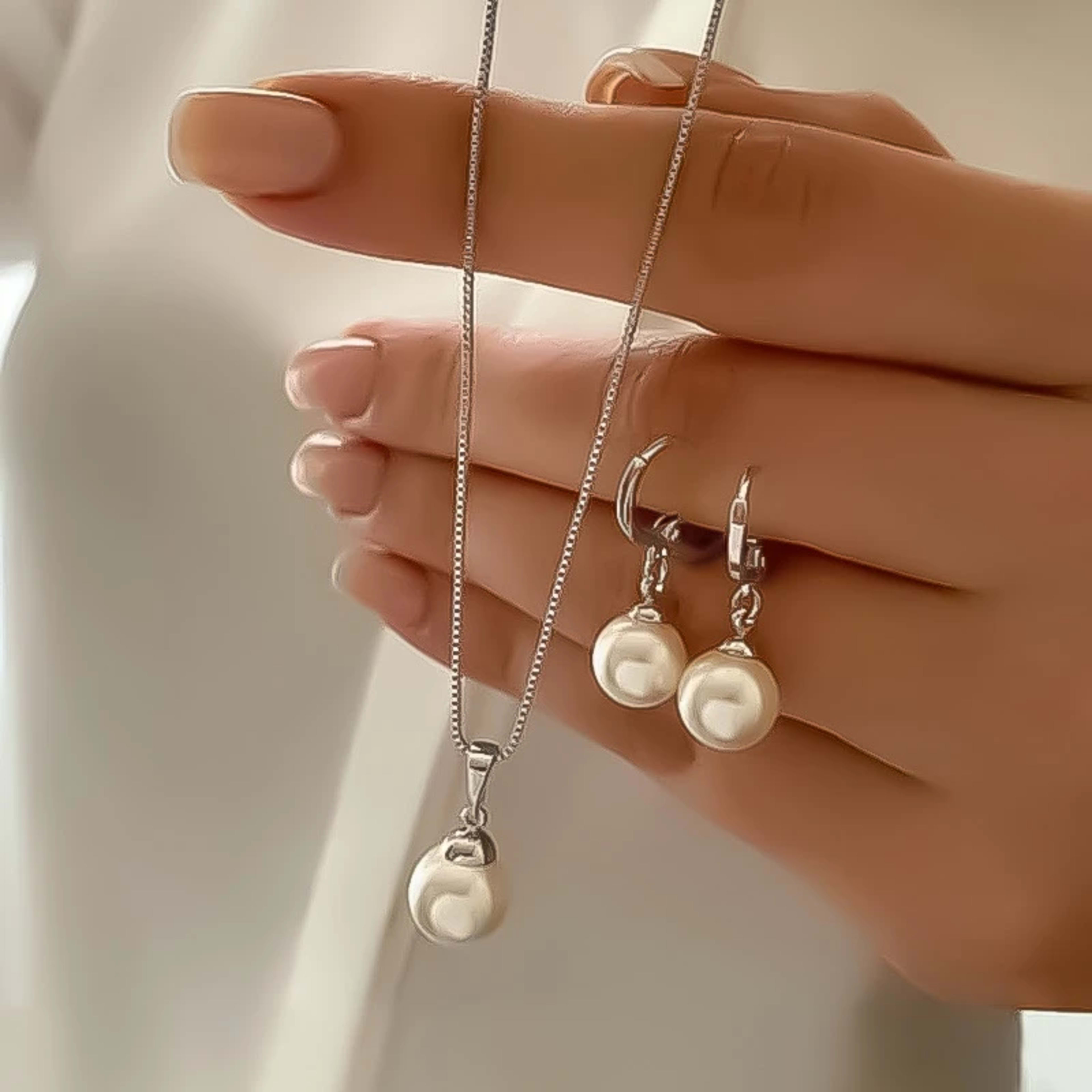 Fashion Elegant Imitation Pearl Pendant Jewelry Set for Women Vintage Gold Color Chain Necklace Earring Girl Wedding Par 4