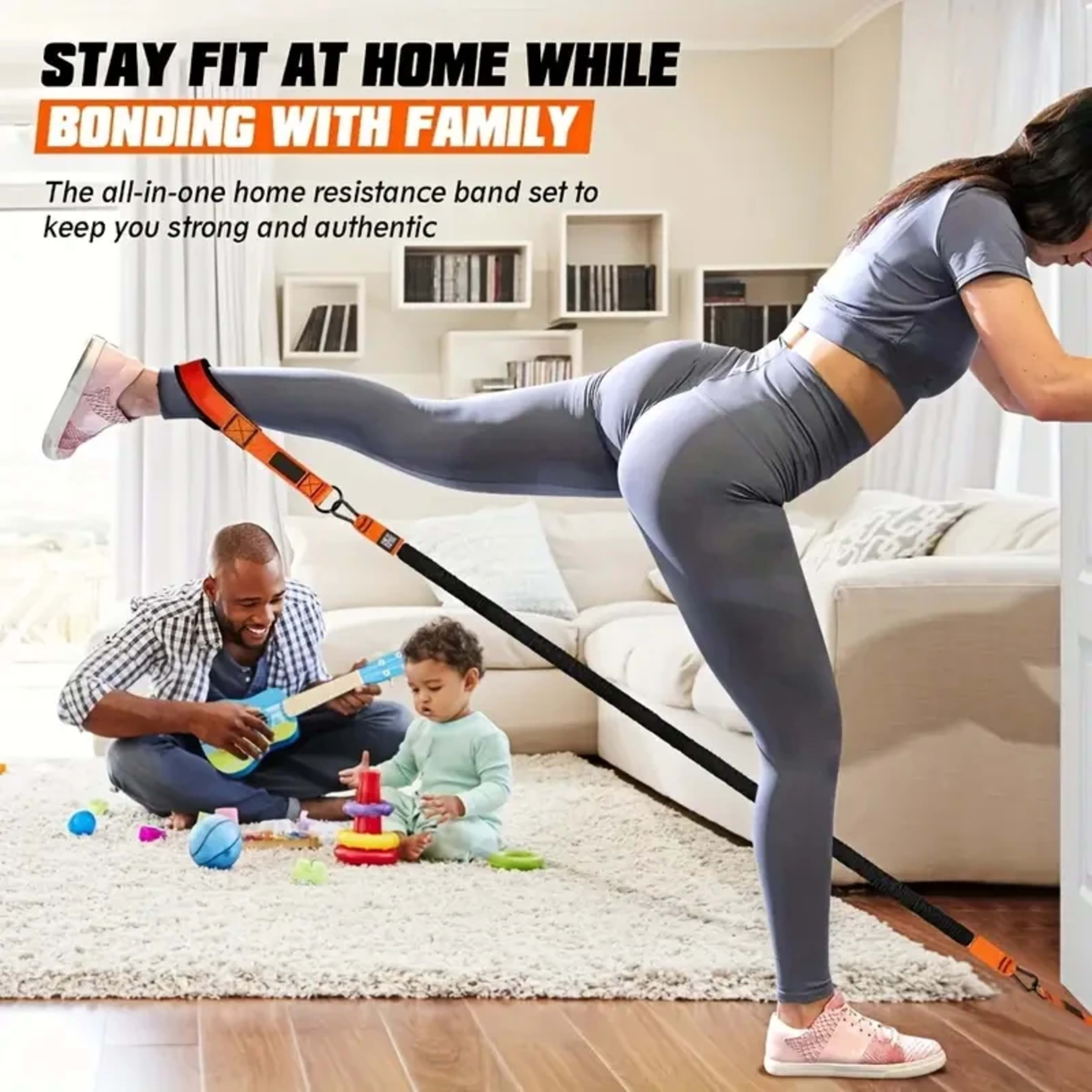 Home fitness equipment. A resistance band used for downward pressure and other exercises to shape your triceps, latissim 6