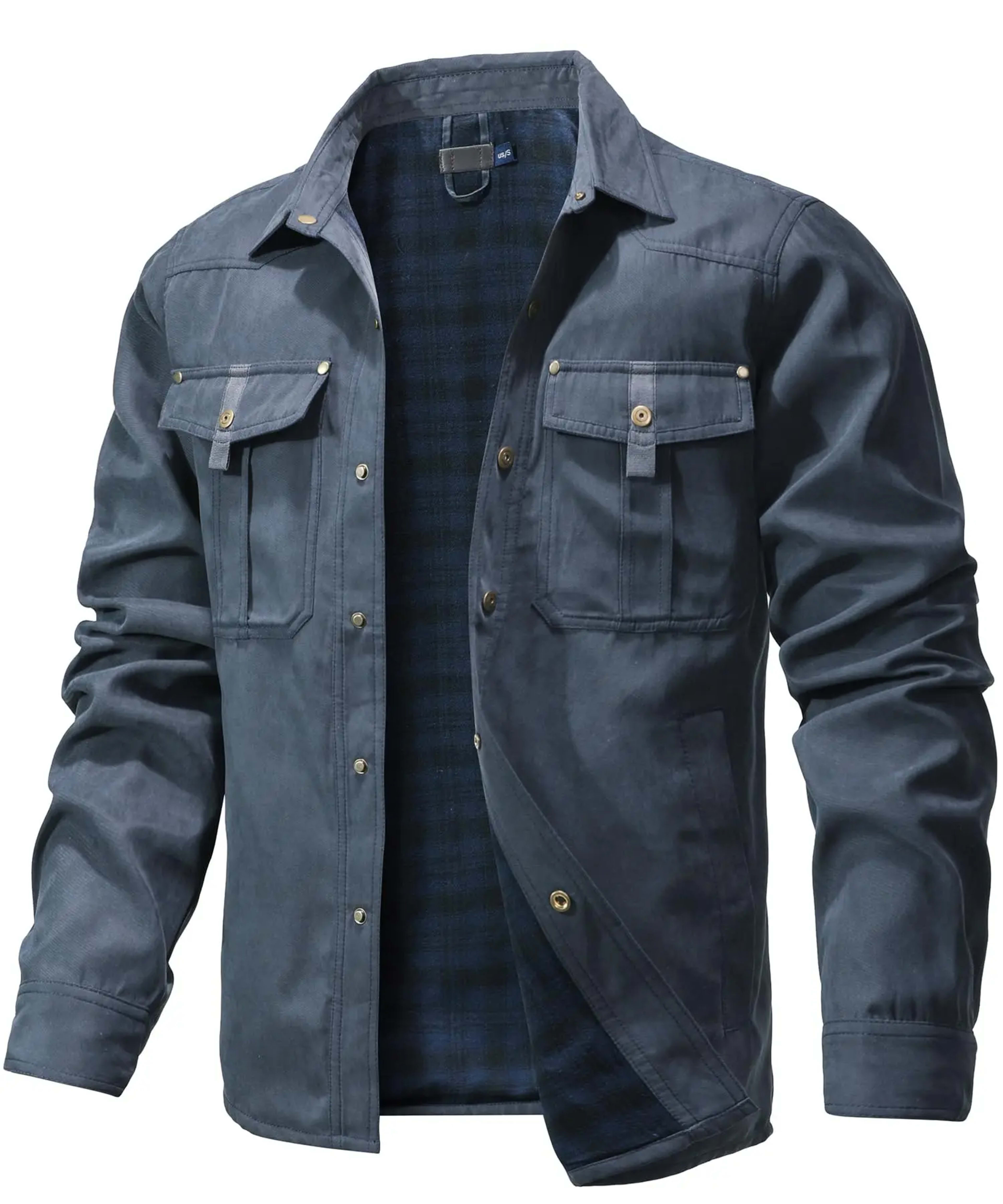 Men's Jackets Spring Flannel Lined Shirt Coat Shacket Casual Snap Button Overshirt Western Cowboy Style High Quality Top 9