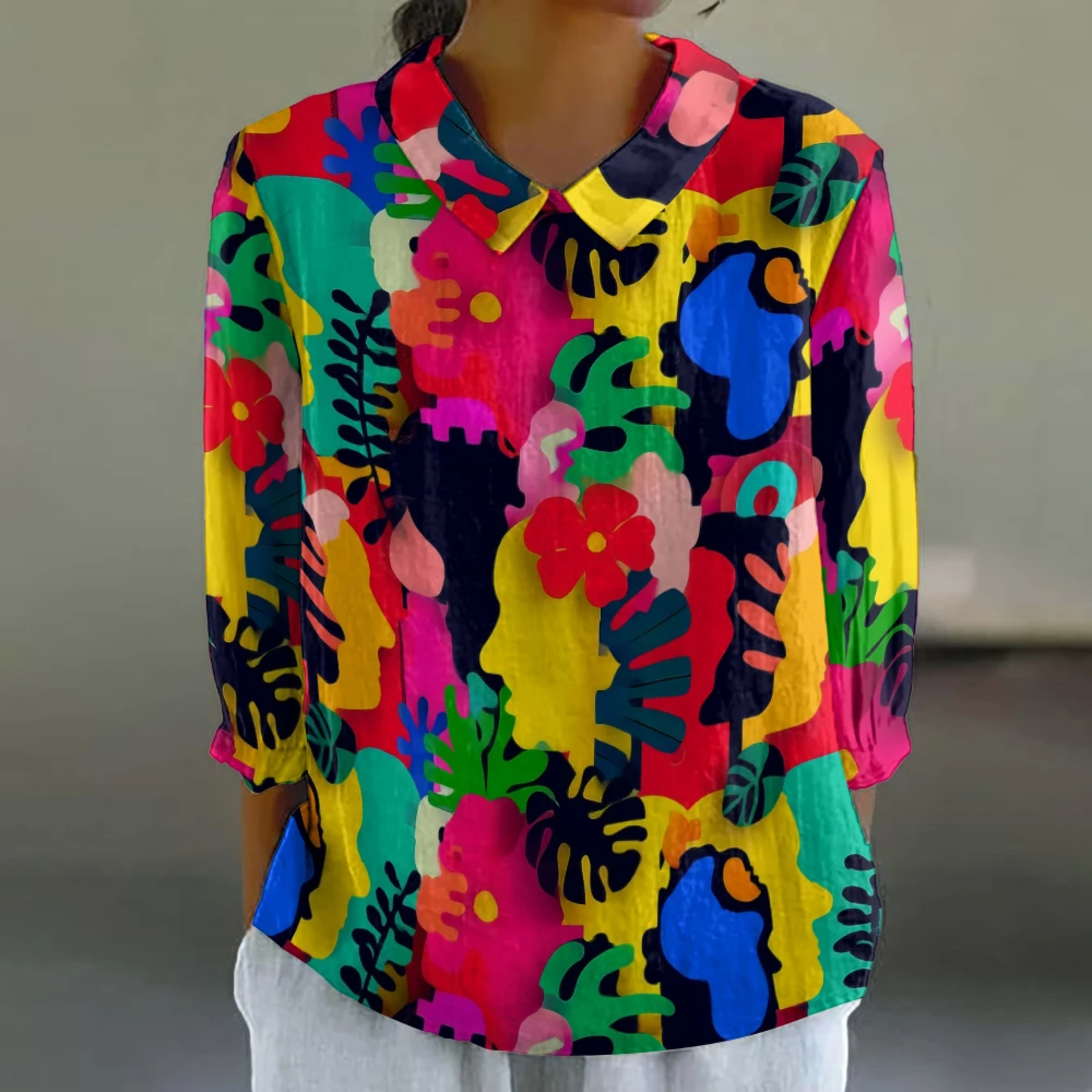 Women's Floral Shirt Cute 3/4 Sleeve Blouse Breathable Vacation Top Resort Style Button Down Tunic Summer Casual Shirt P 8