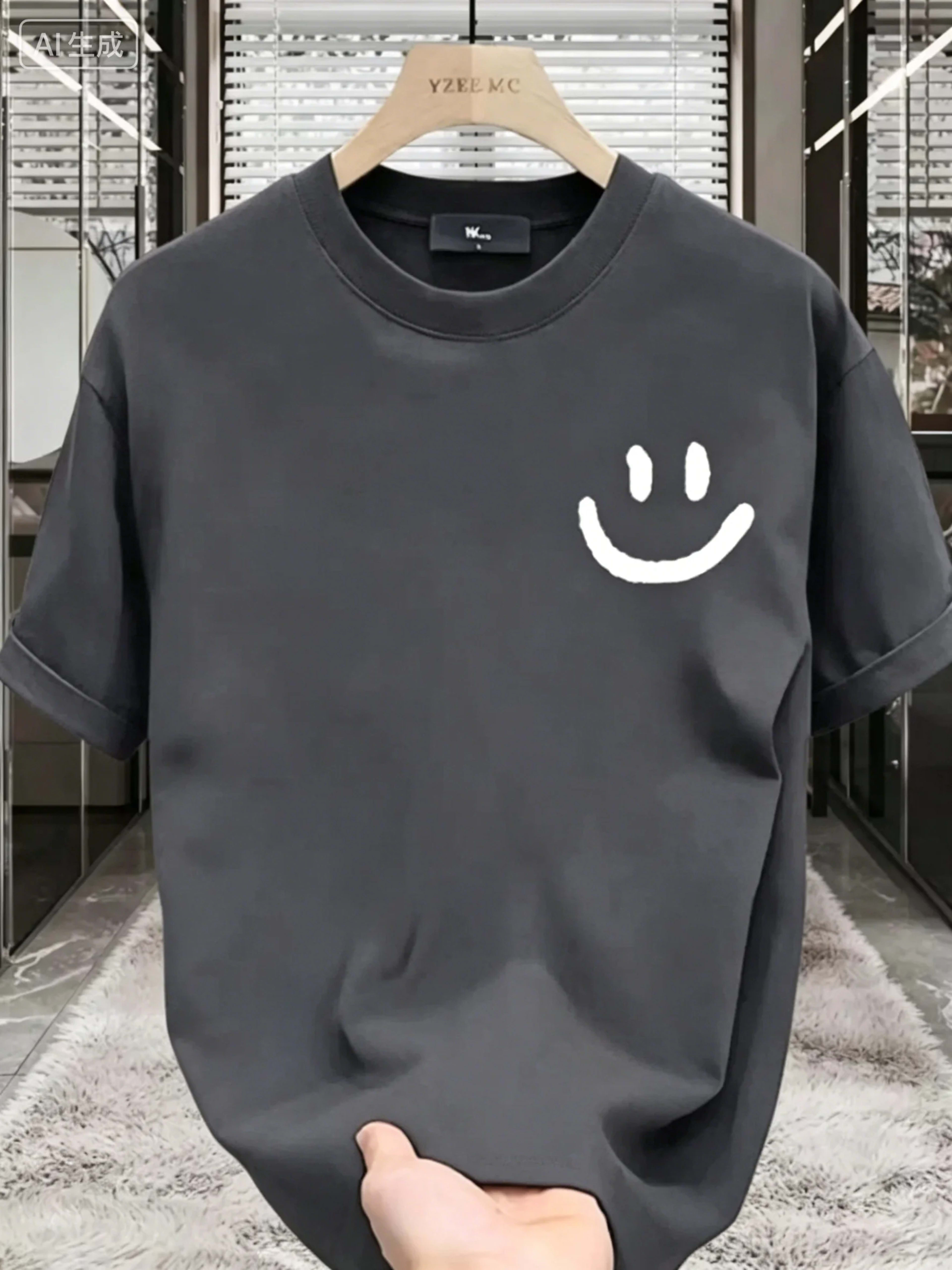 Men's Printed T-Shirt - 100% Cotton - Summer Trendy Streetwear Loose Round-neck T-Shirt