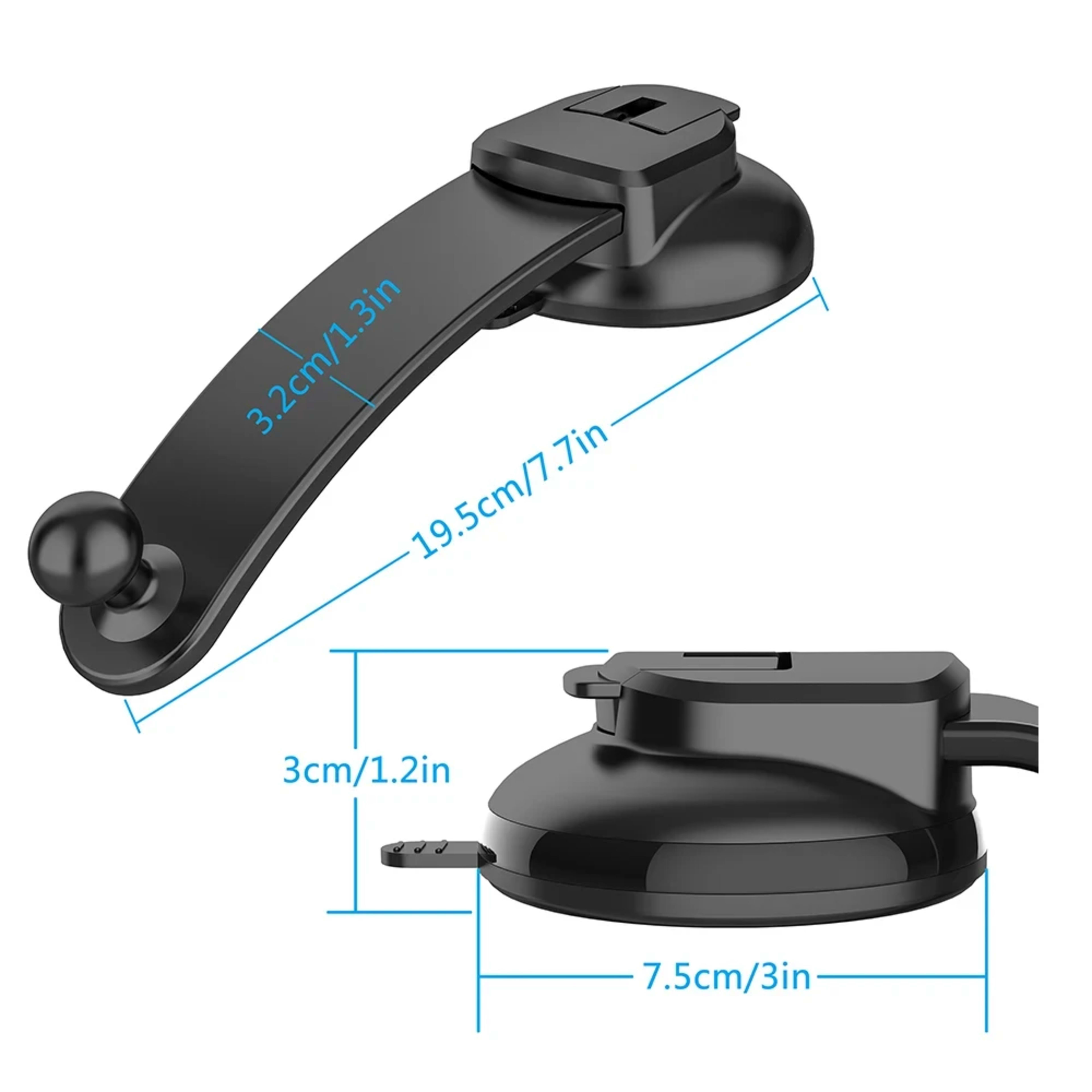 Accessories: Suction Cup Car Phone Bracket - 17mm Universal Ball, Telescopic Arm & Foldable 3