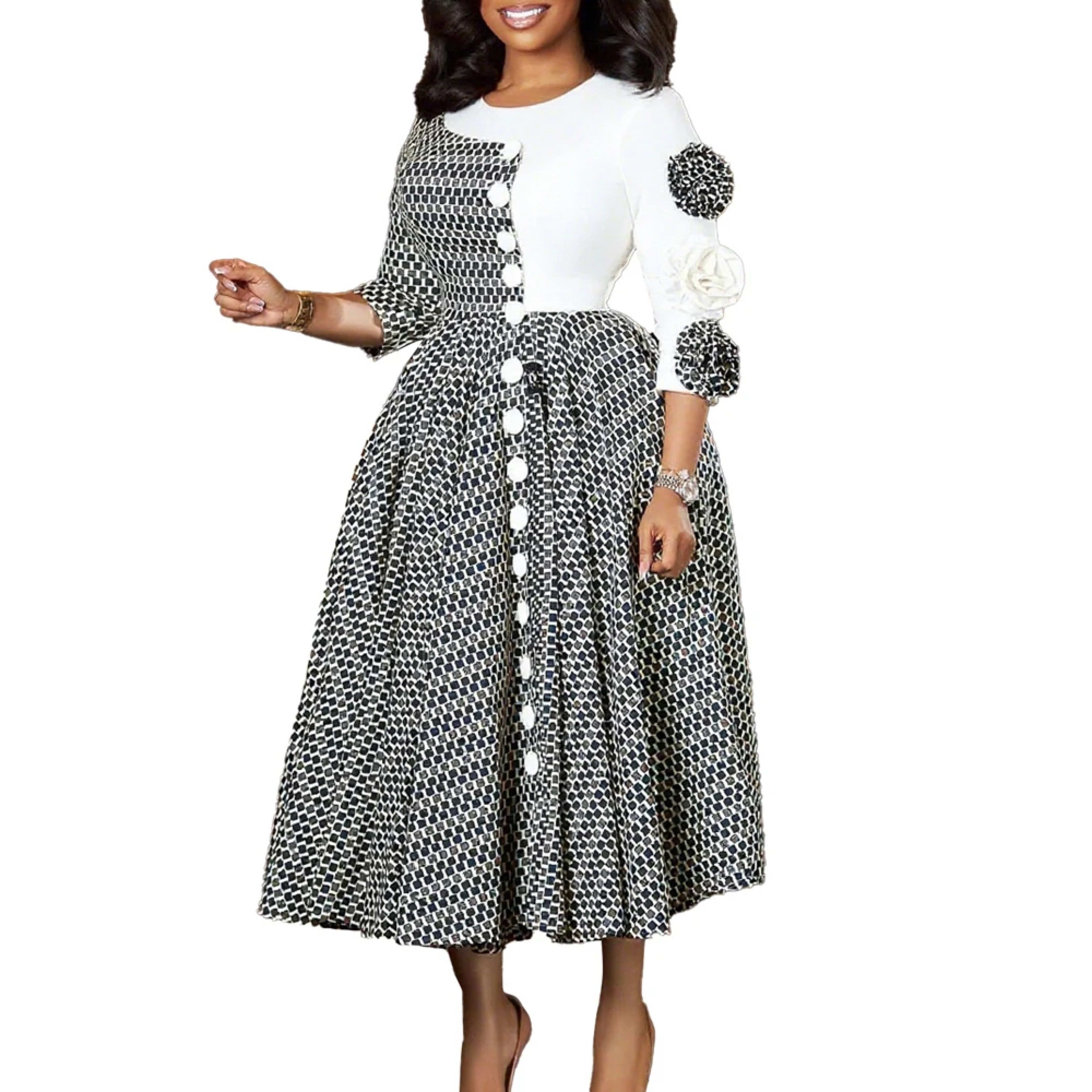 Elegant Dresses for Women 2025 Fall Fashion African 3/4 Sleeve Party Birthday New Robe Chic 3D Flower Plaid Evening A-Li 8
