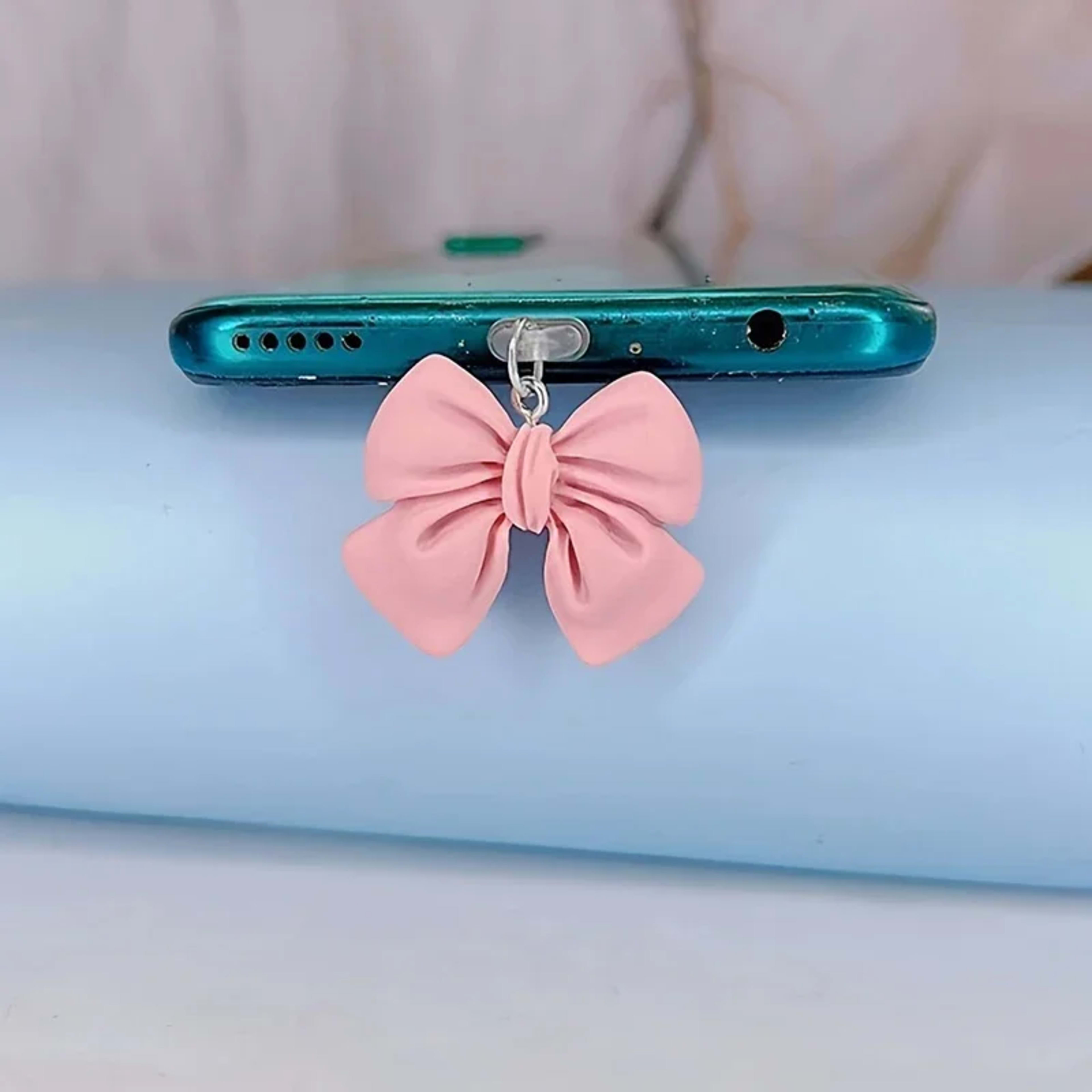 1pcs Cute Pink Bow Phone Dust Plug Accessories Decoration Hanging Pendant for IPhone for Samsung Type-C Charging Port 1