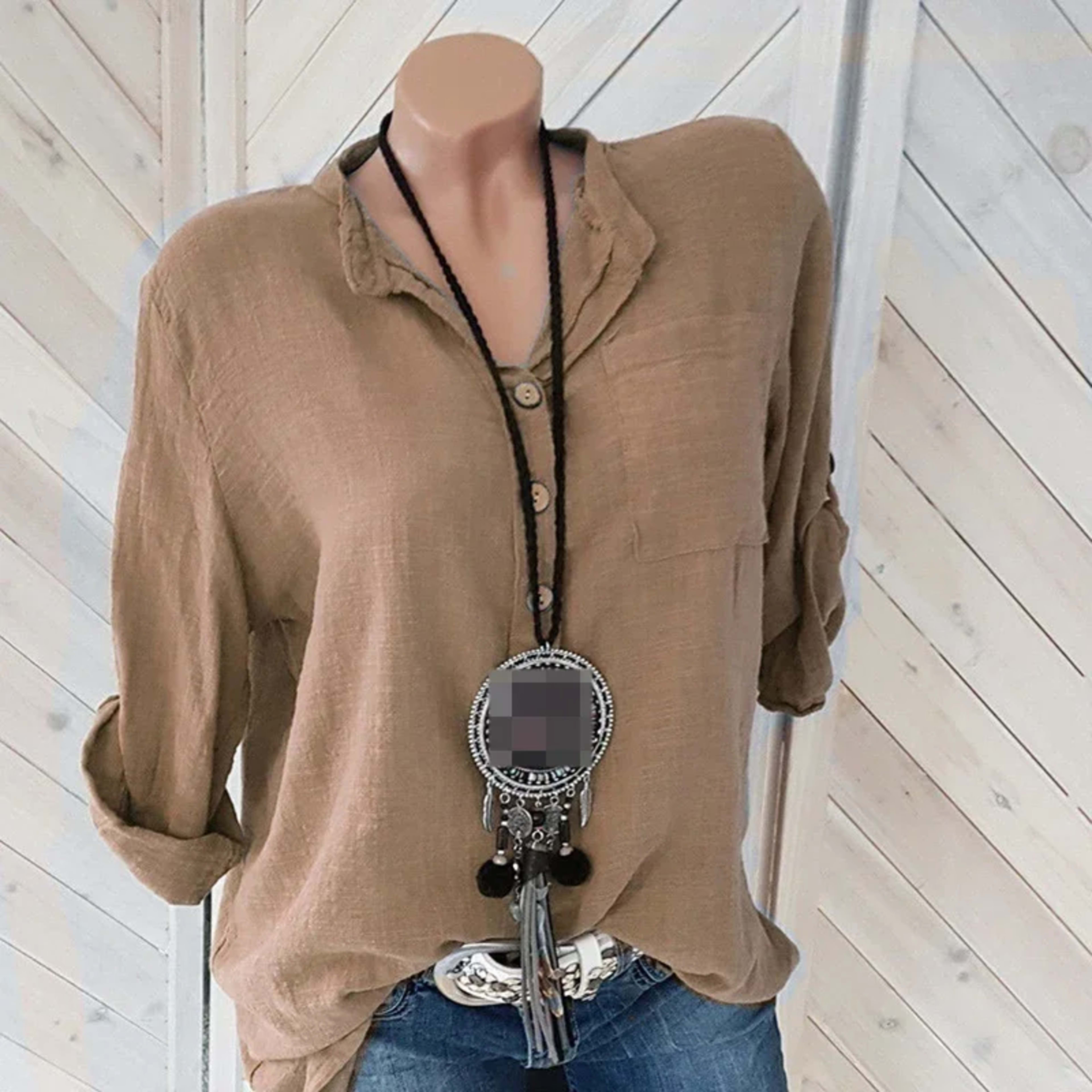 Women Blouses Cotton Linen Blouse Autumn Shirts Casual Long Sleeve Button V Neck Loose Shirt Lady Tops Tailor-made T-Shi 3