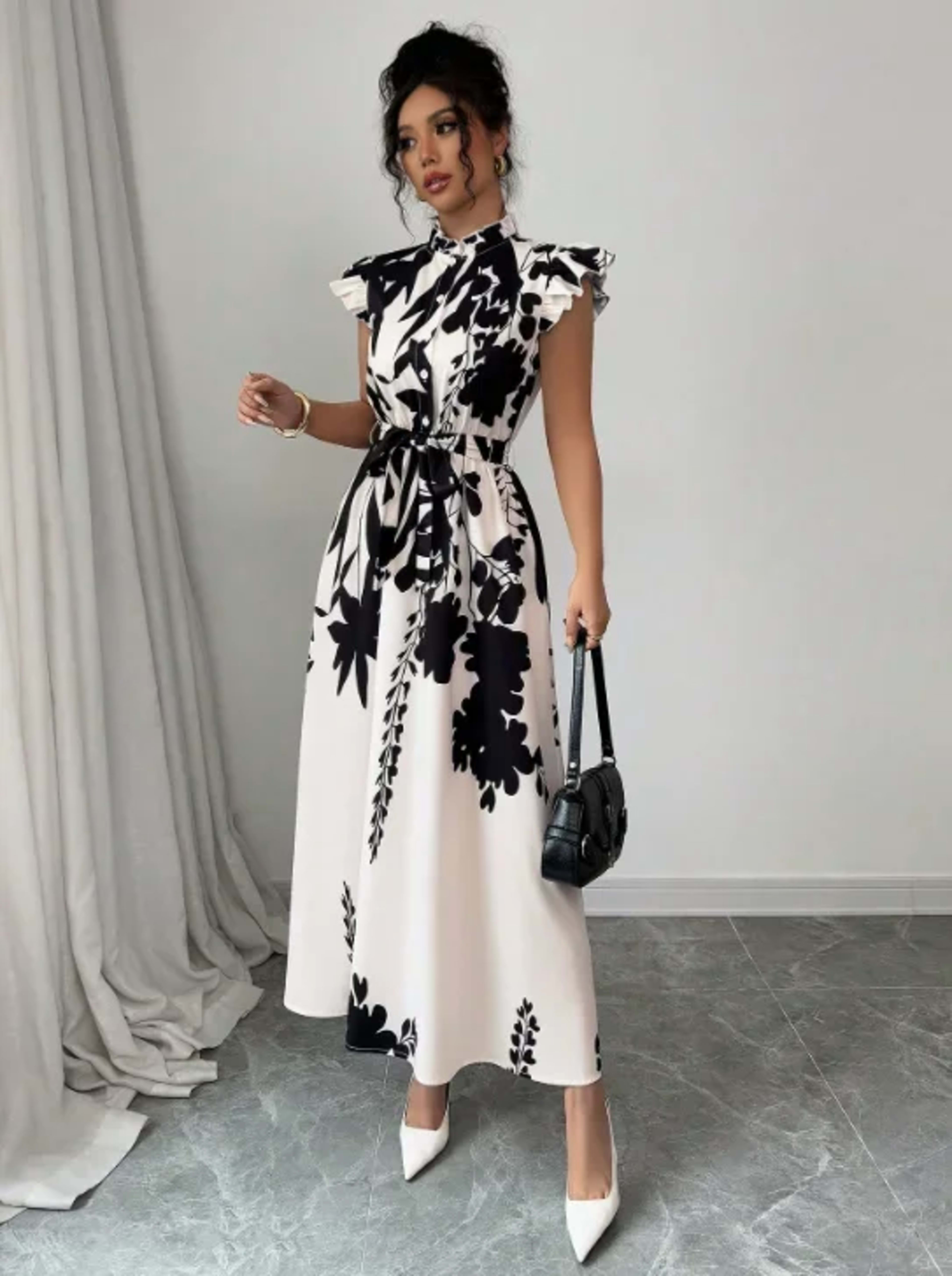 Women's elegant black and white dress, suitable for work, dates and vacations 1