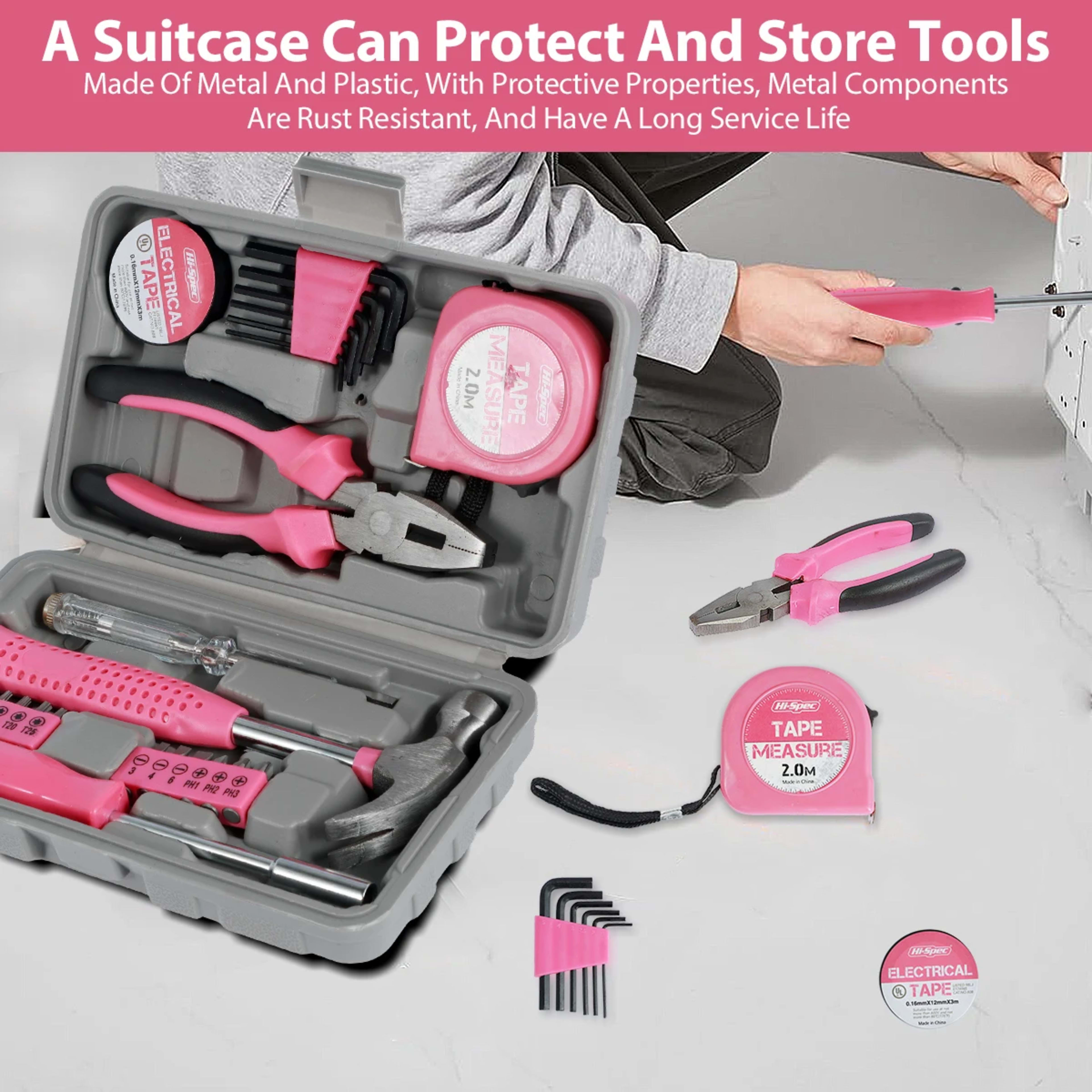 13/24Pcs Household Repair Tool Kit Multi-Purpose Pink Home Hand Tool Set with Storage Case Durable Hammer and Allen Key  5