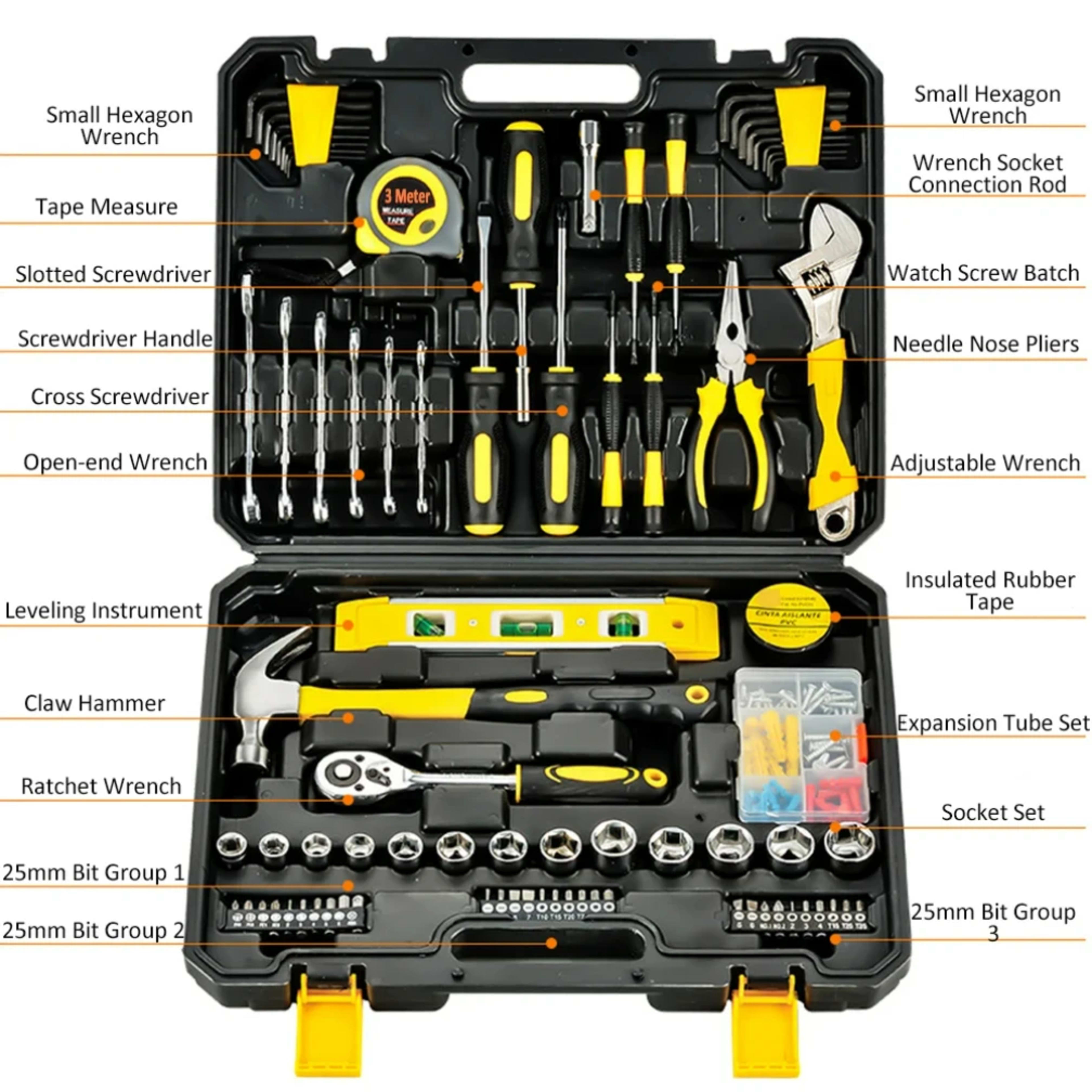 108 Piece Tool Set General House hold Hand Tool Kit with Plastic Toolbox Storage Case Used to Car repair And home Repair 2
