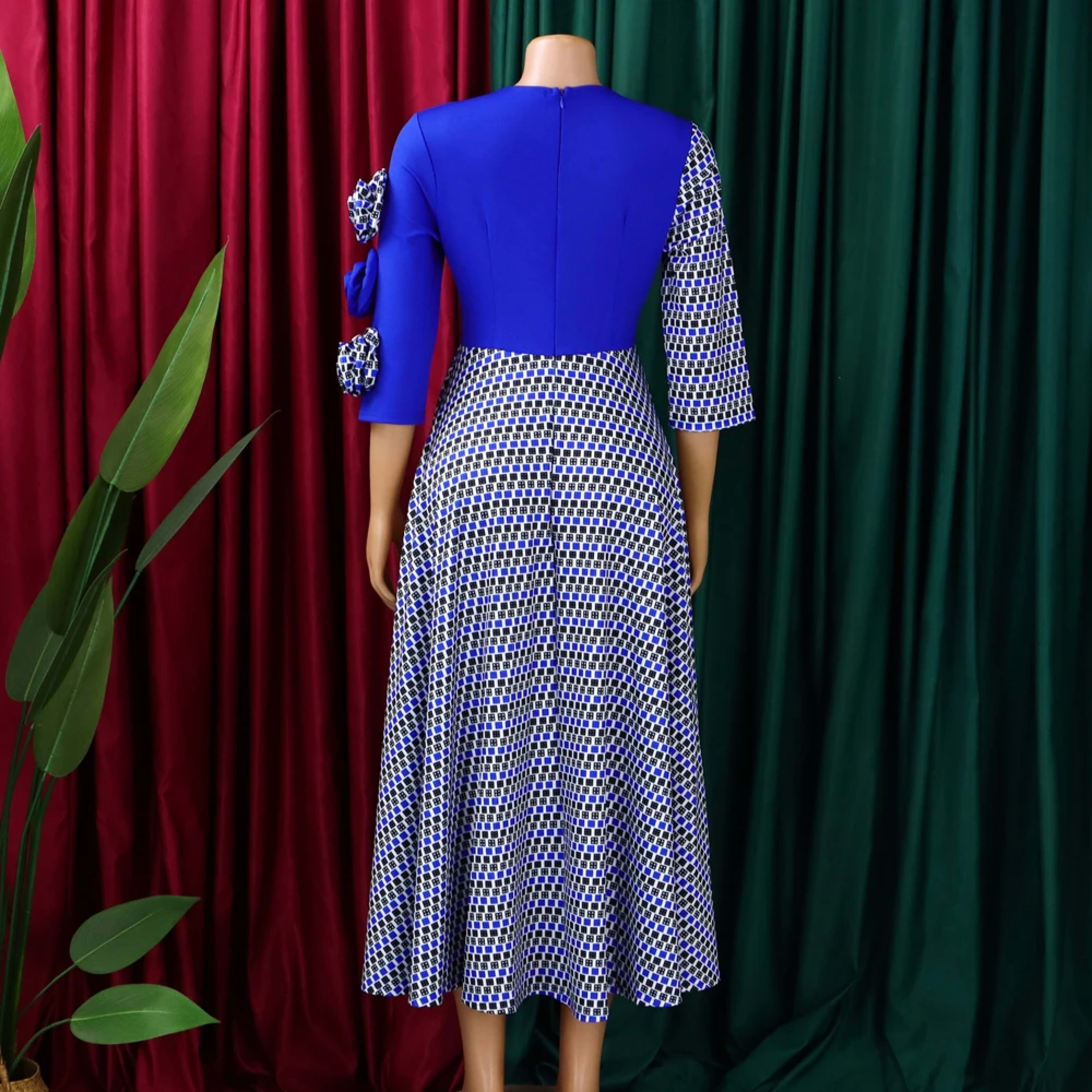 Elegant Dresses for Women 2025 Fall Fashion African 3/4 Sleeve Party Birthday New Robe Chic 3D Flower Plaid Evening A-Li 6