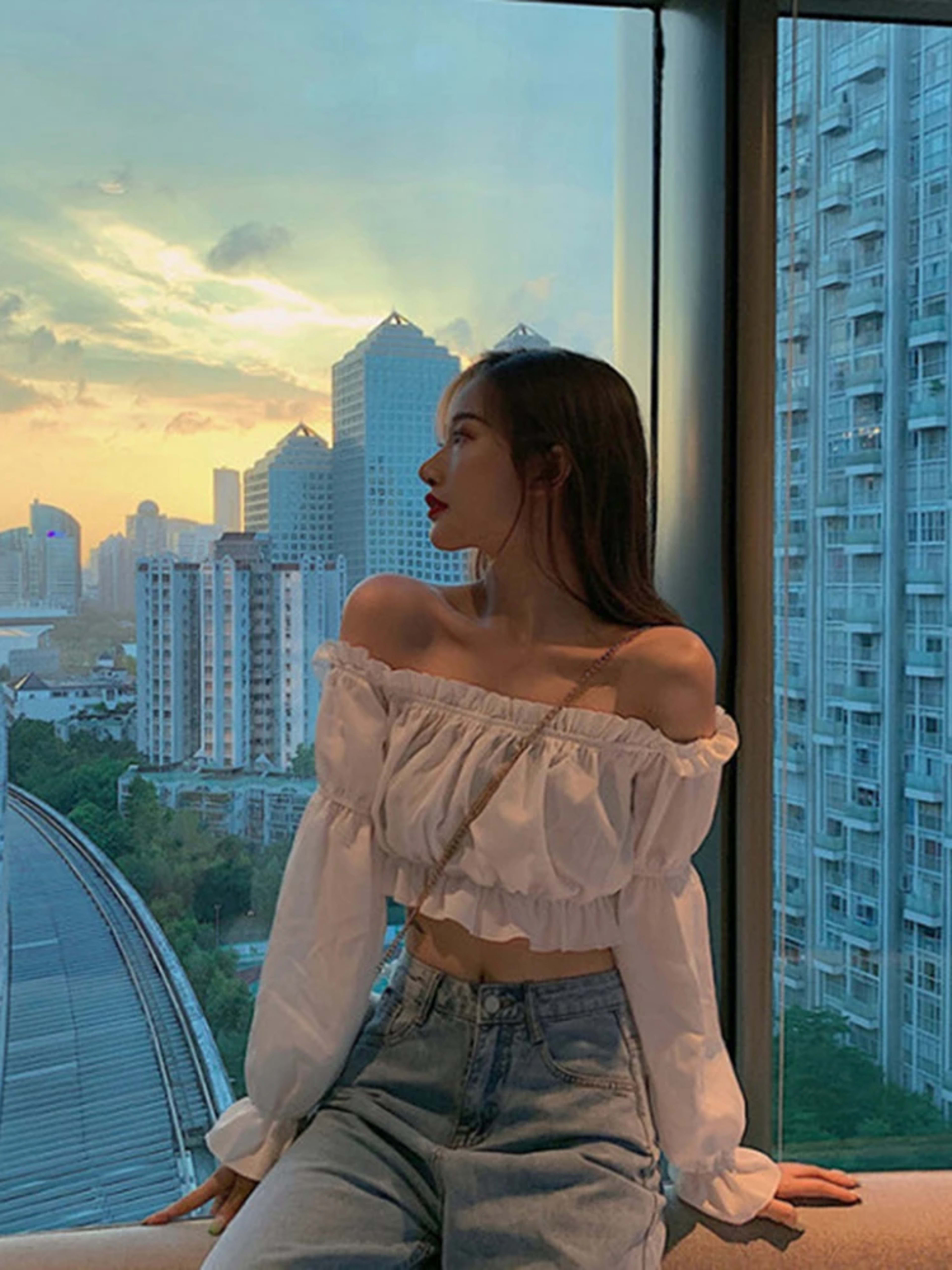 Women Top Sexy Blouse Off Shoulder Top Long Sleeve Solid Color White Shirt Puff Sleeve Ruffle Tunic Crop Top Summer Tube 2