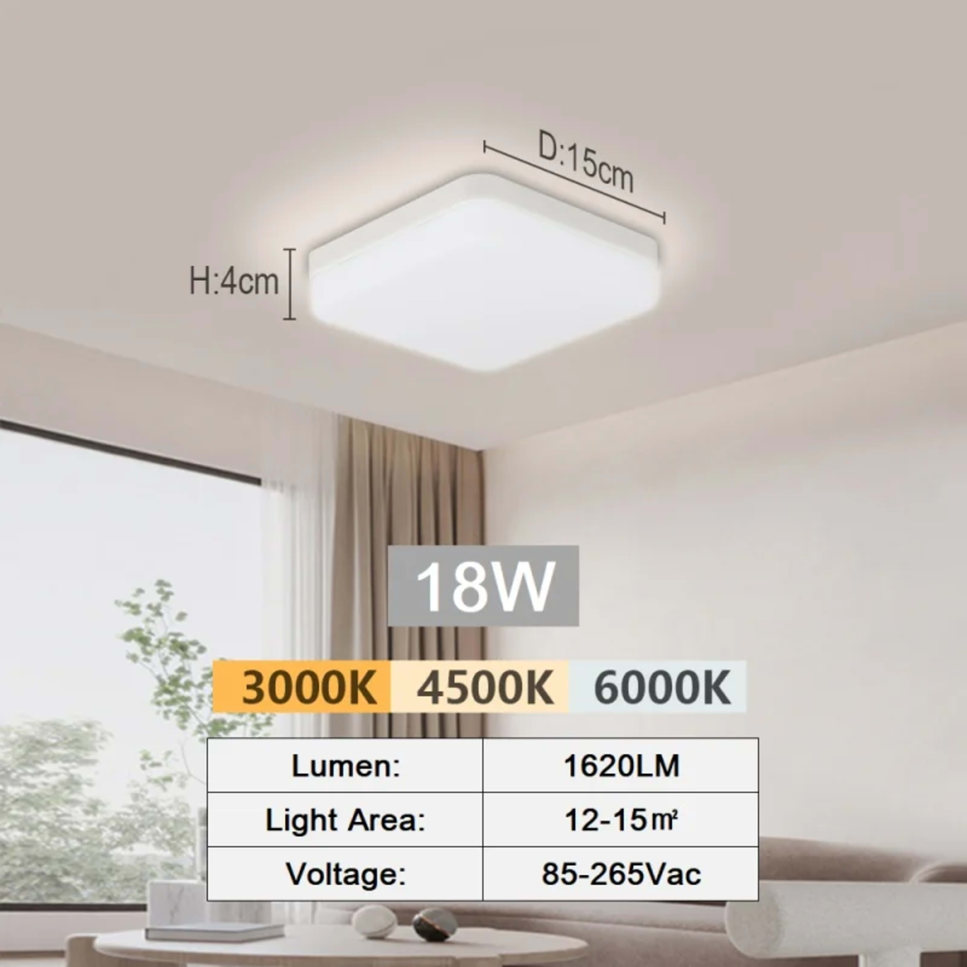 LED Ceiling Lamp 18-48W Flush Mount Fixture 3000K-6000K Daylight Modern Home Lighting for Bedroom Living Room Kitchen