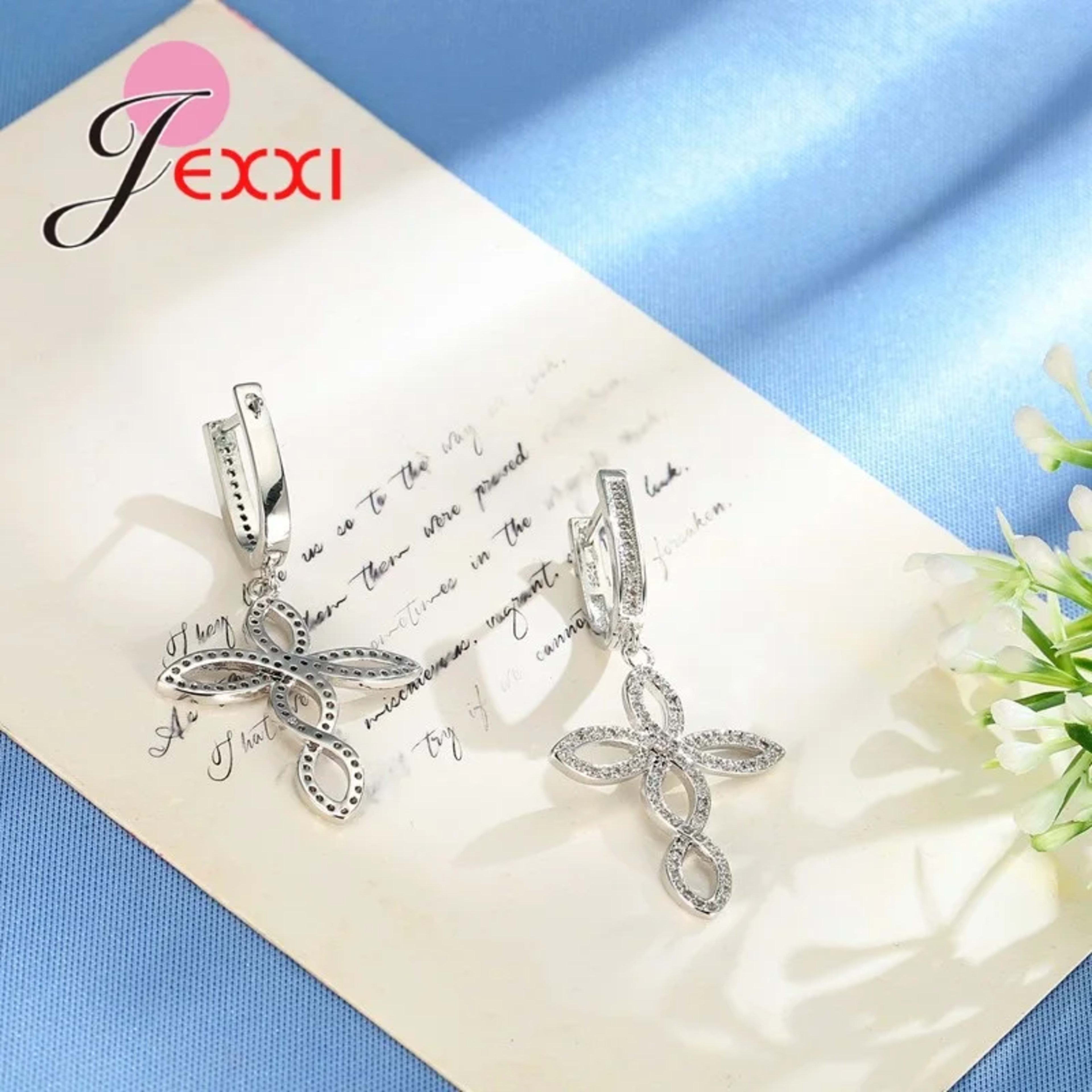 Women Wedding Jewelry Sets Charm Crystal Crooked Cross Pendant Necklaces Earrings Sets Shininy 925 Sterling Silver  Bijo 5