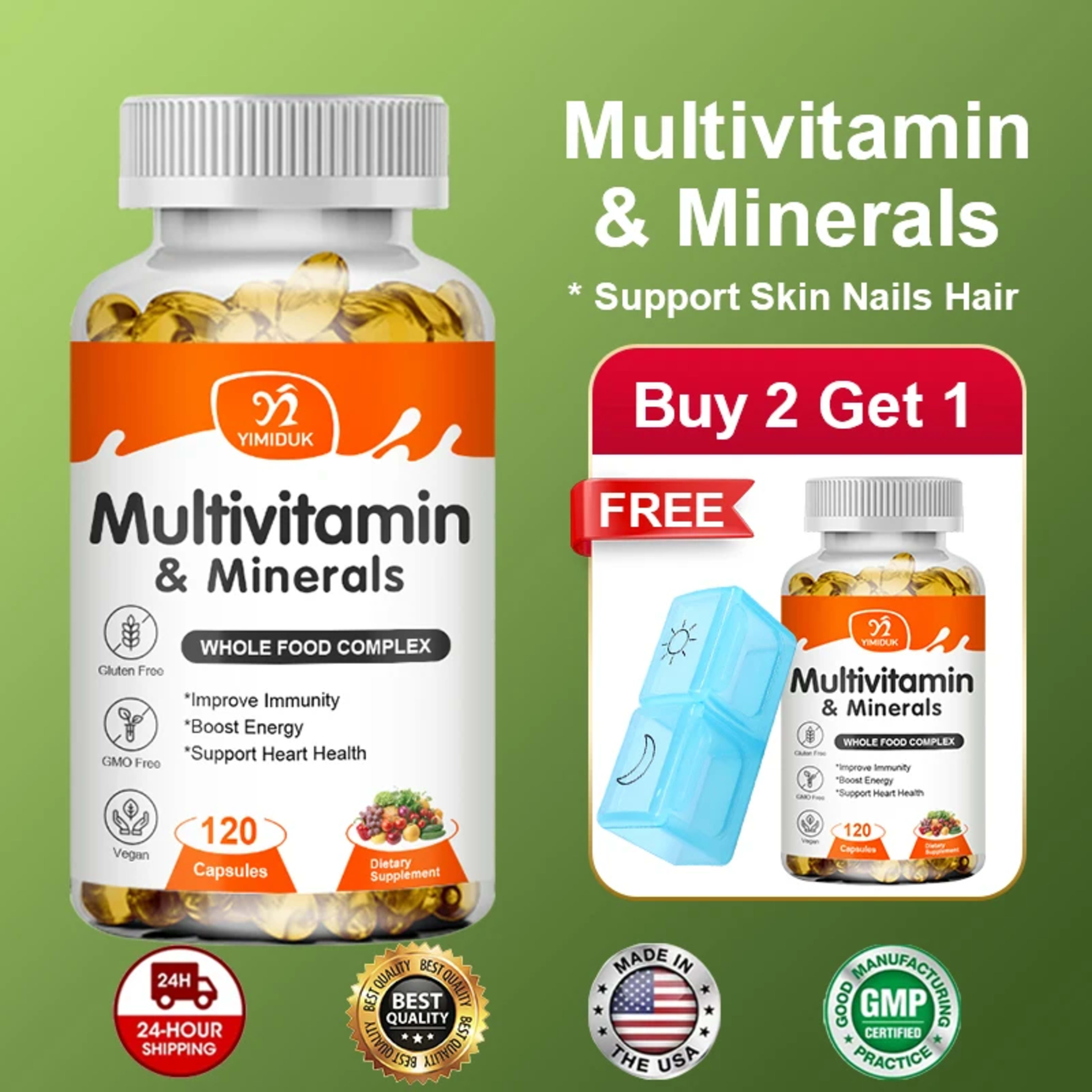 Multivitamin & Minerals Supplement,with Probiotics, Supports Digestive Health, Immunity, Heart Function, Energy & Antiox 1