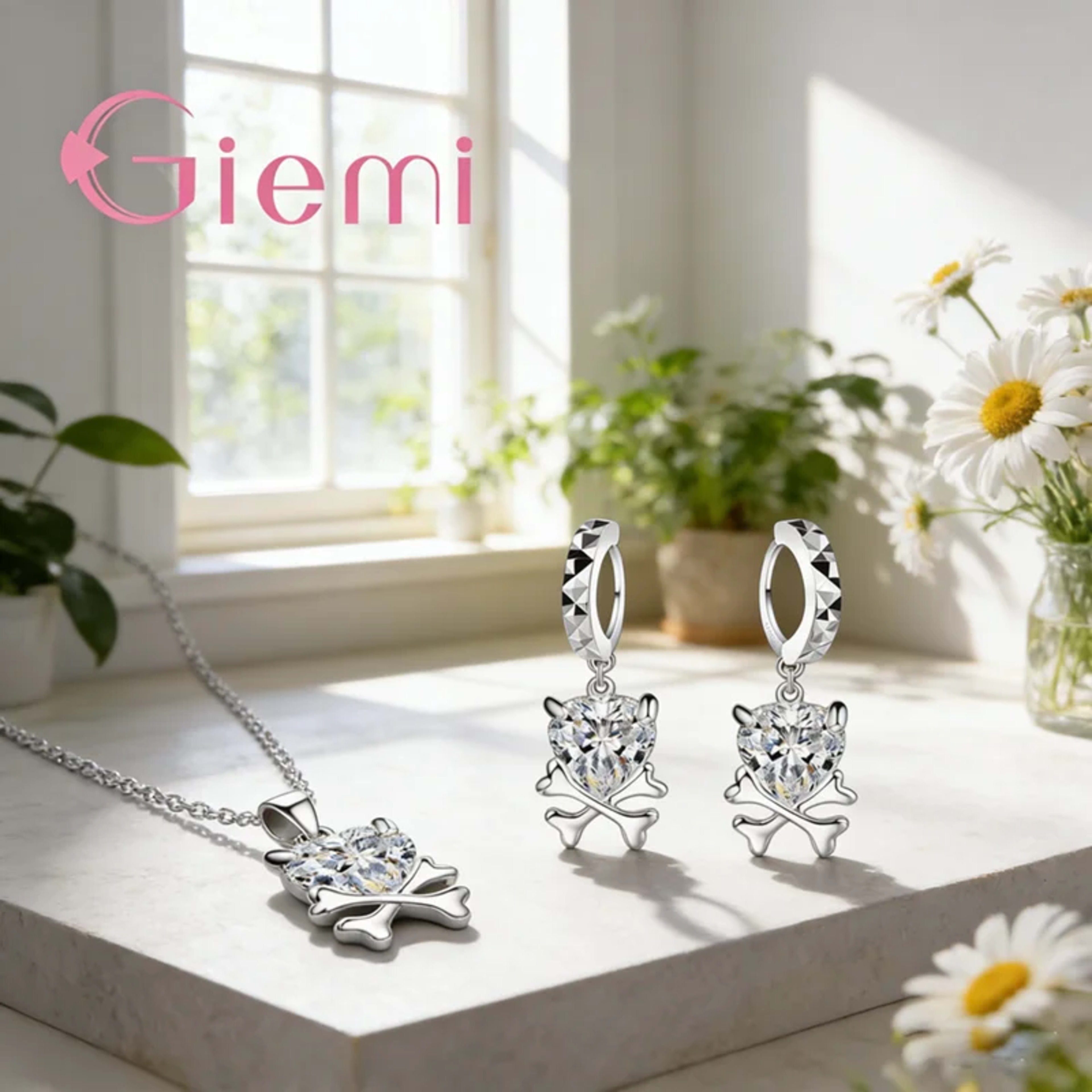 Women Cute cartoon shape Jewelry Sets 925 Sterling Silver Fashion Pendant Necklace Earrings Crystal Wedding Accessories