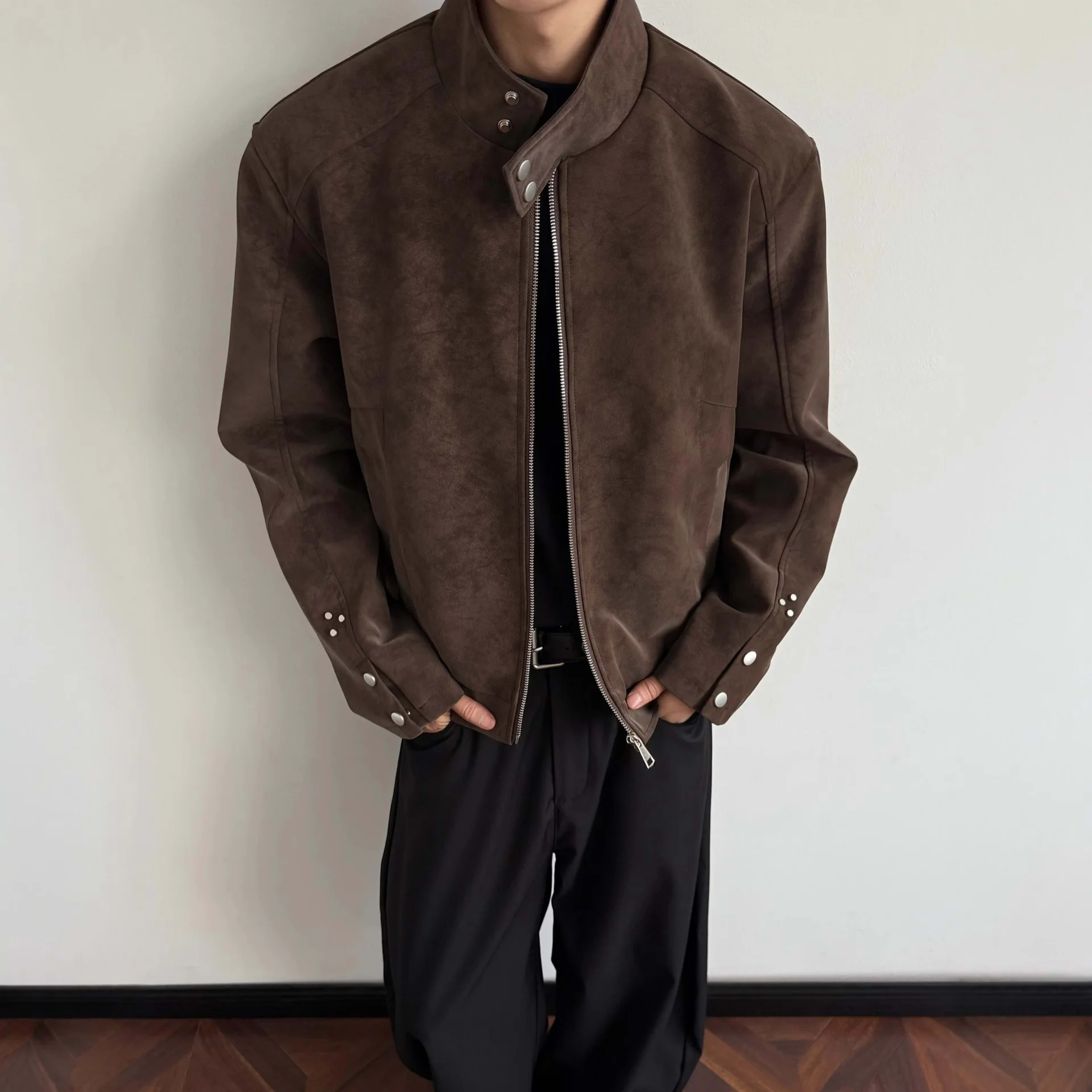 Man Short Jacket 2025 Autumn Motorcycle Jacket Retro Suede Jacket Unisex Oversized Couples' Camel Tone Streetwear Coat