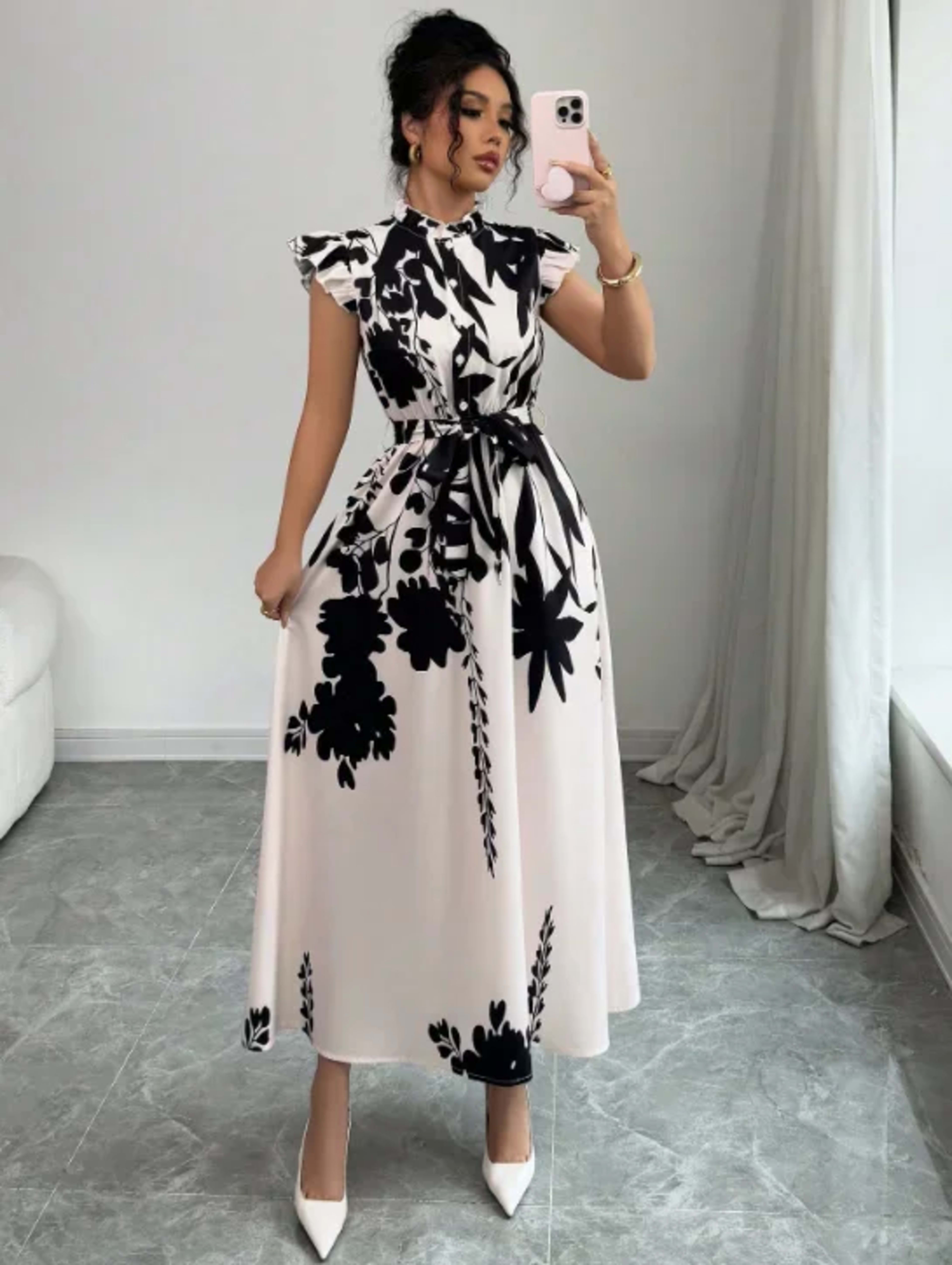 Women's elegant black and white dress, suitable for work, dates and vacations 4