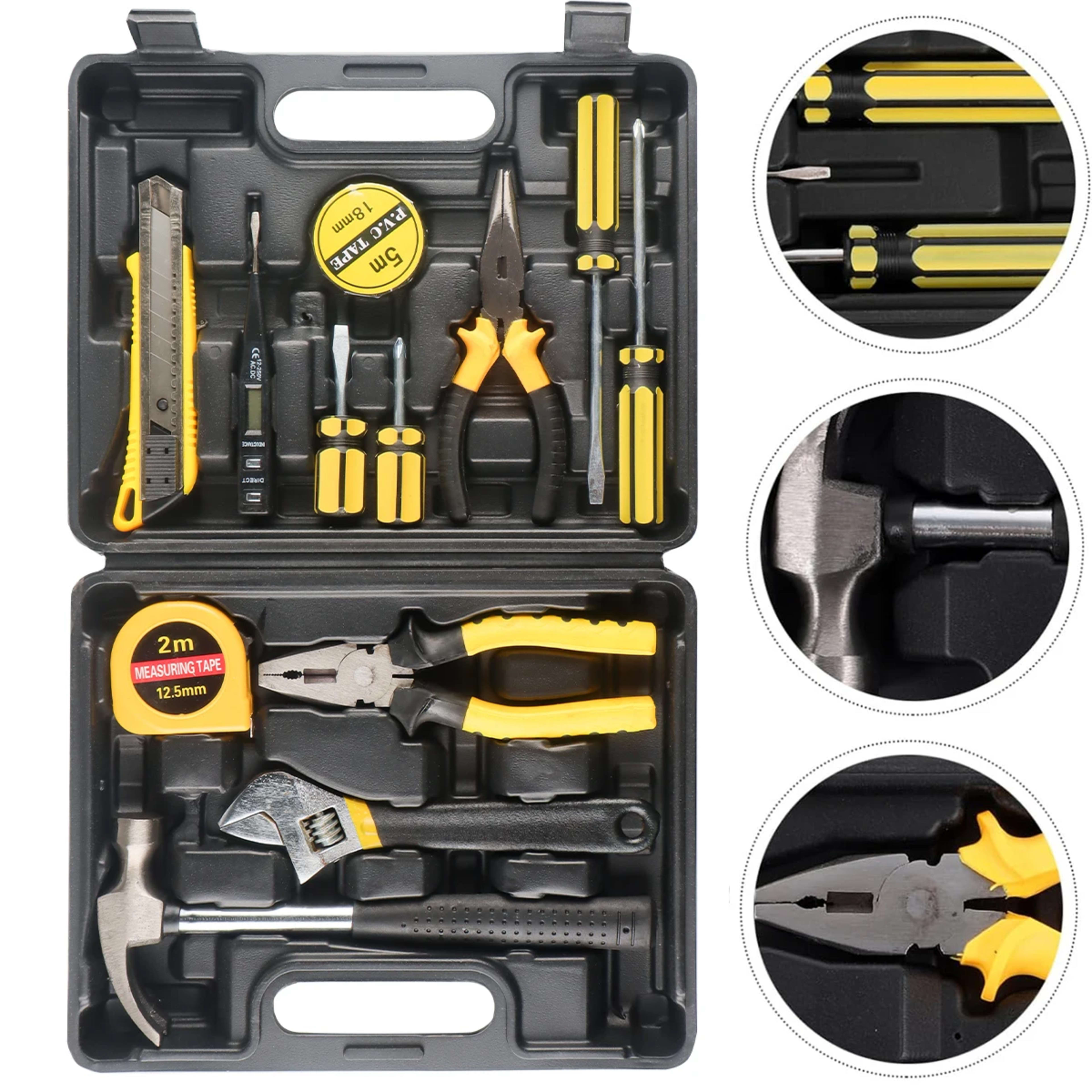 Household hand Tools Set General House hold Hand Tool Kit with Plastic Toolbox Storage Case Used to Car repair And home  5