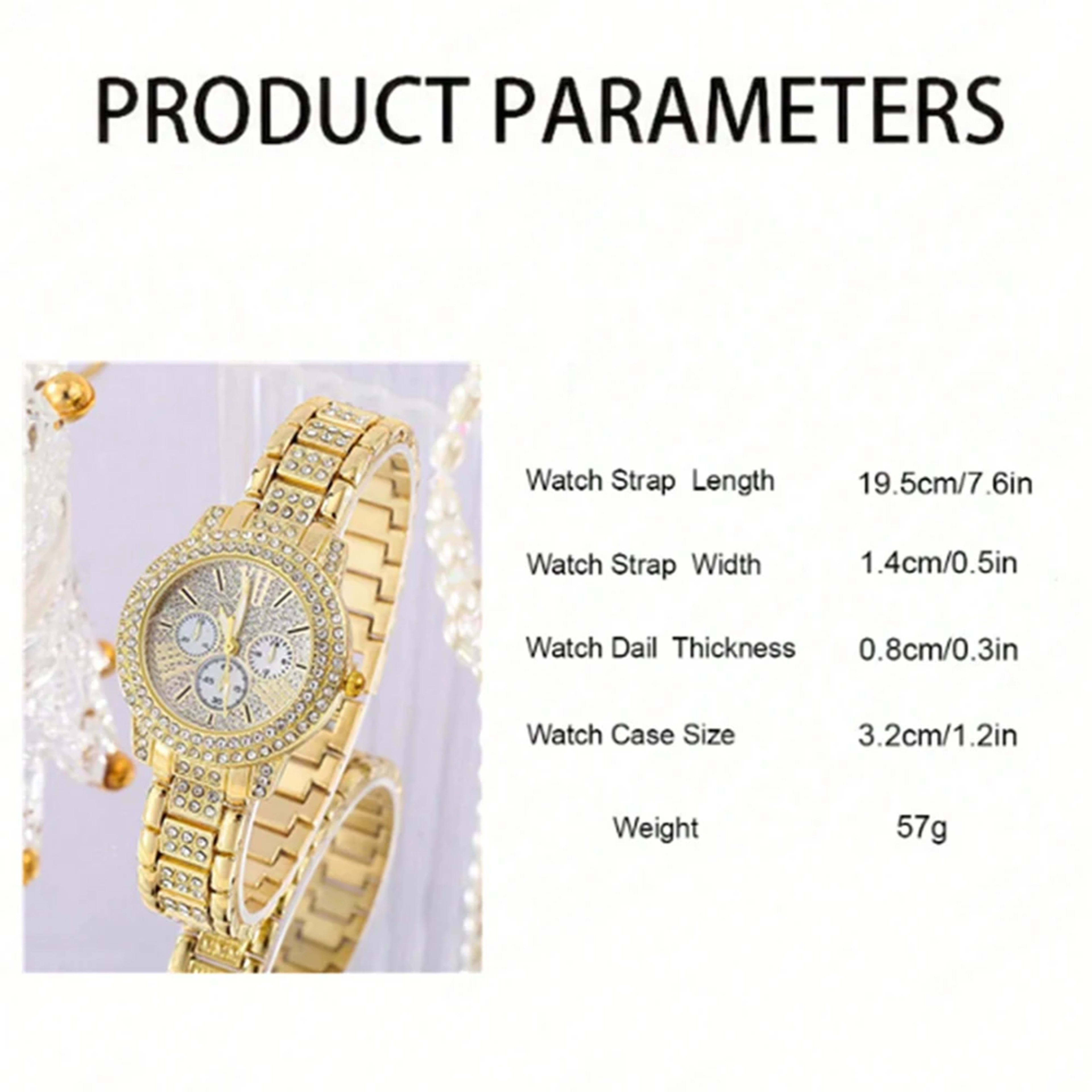 Women's Quartz Watch Gold Luxury Women Ring Necklace Earring Rhinestone Fashion Wristwatch Casual Ladies Watches Jewelry 5