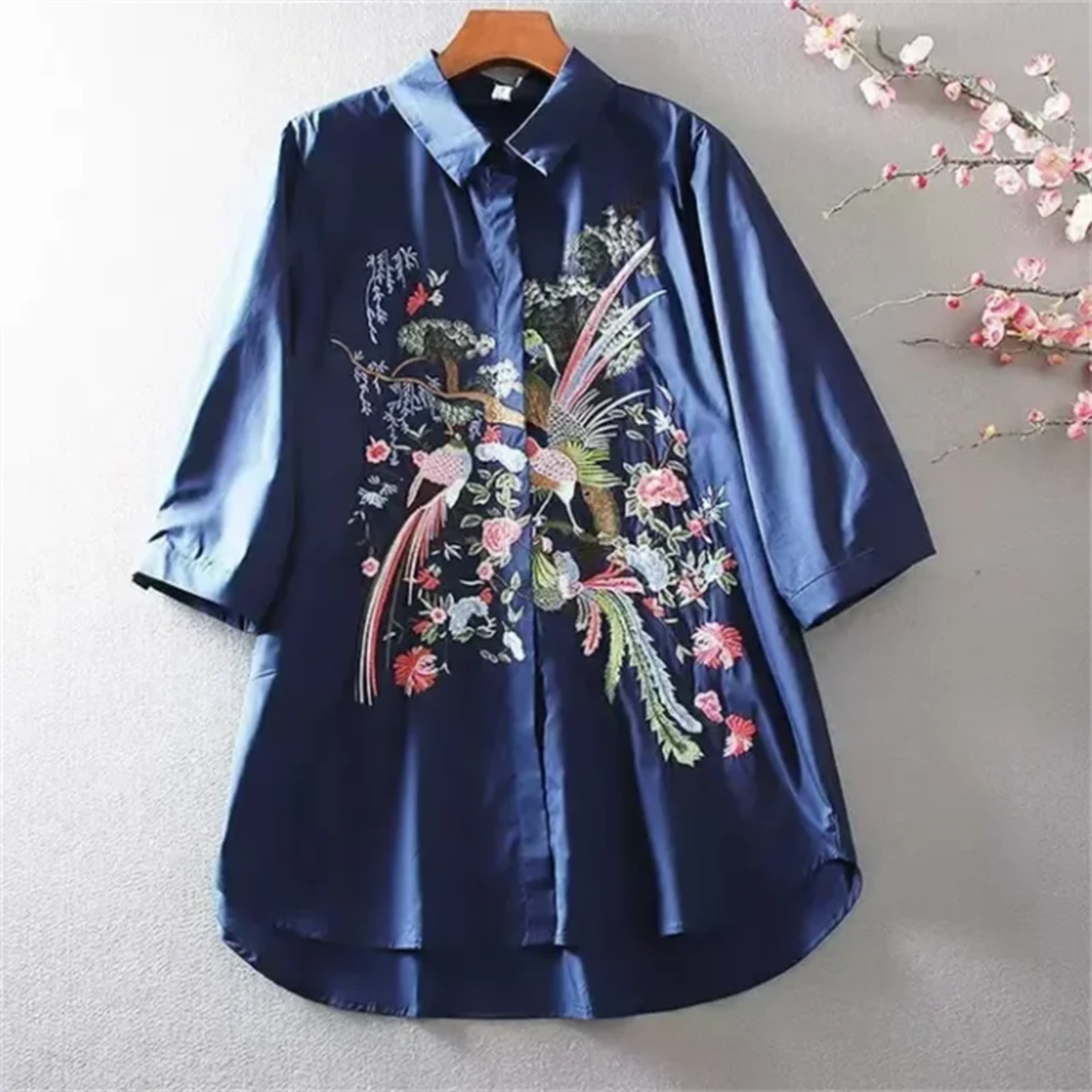 Literature Art Blouse For Women Shirt China Blusas Chic Embroidery Flower Blouses Loose Shirt Medium Length Vintage shir