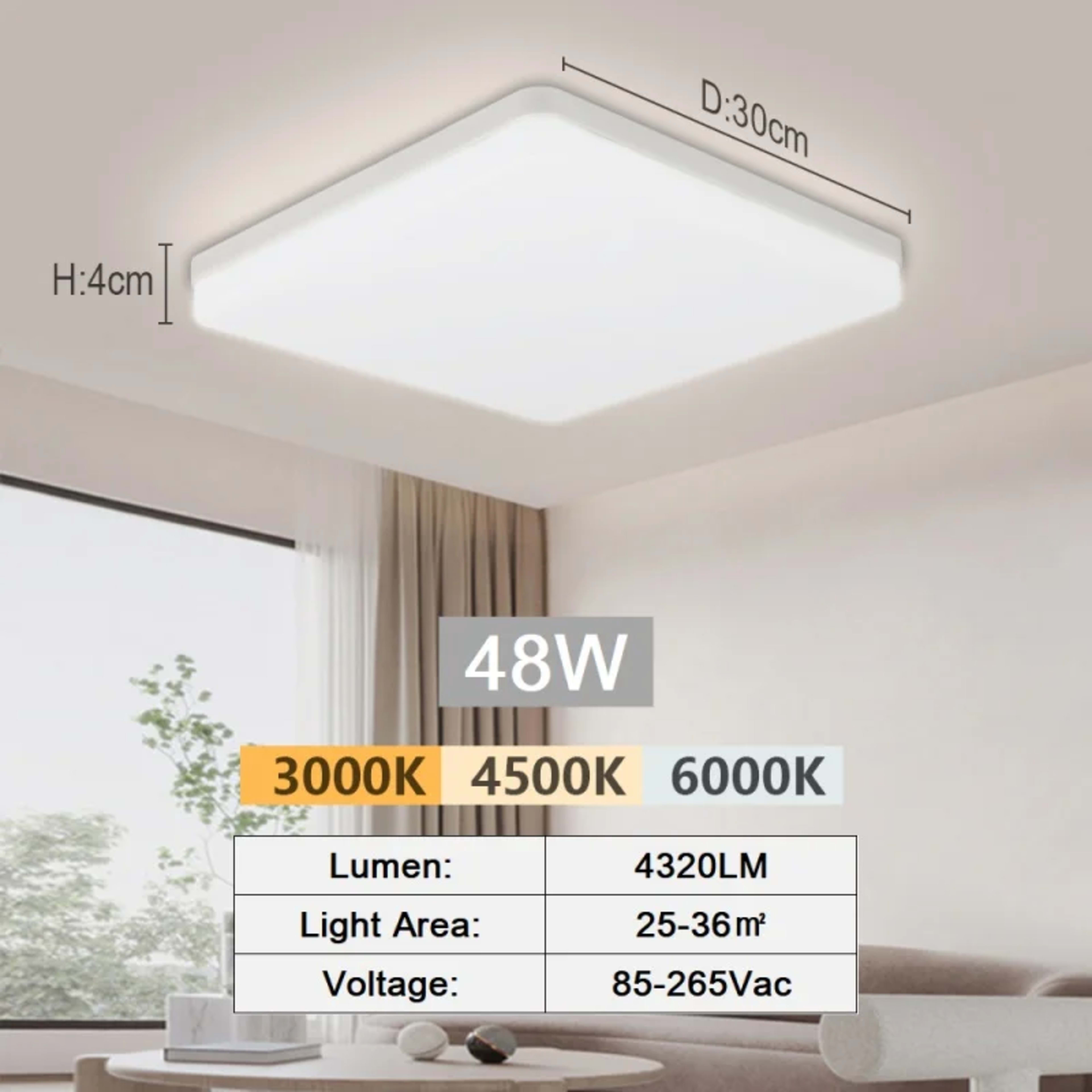LED Ceiling Lamp 18-48W Flush Mount Fixture 3000K-6000K Daylight Modern Home Lighting for Bedroom  Living Room  Kitchen  10