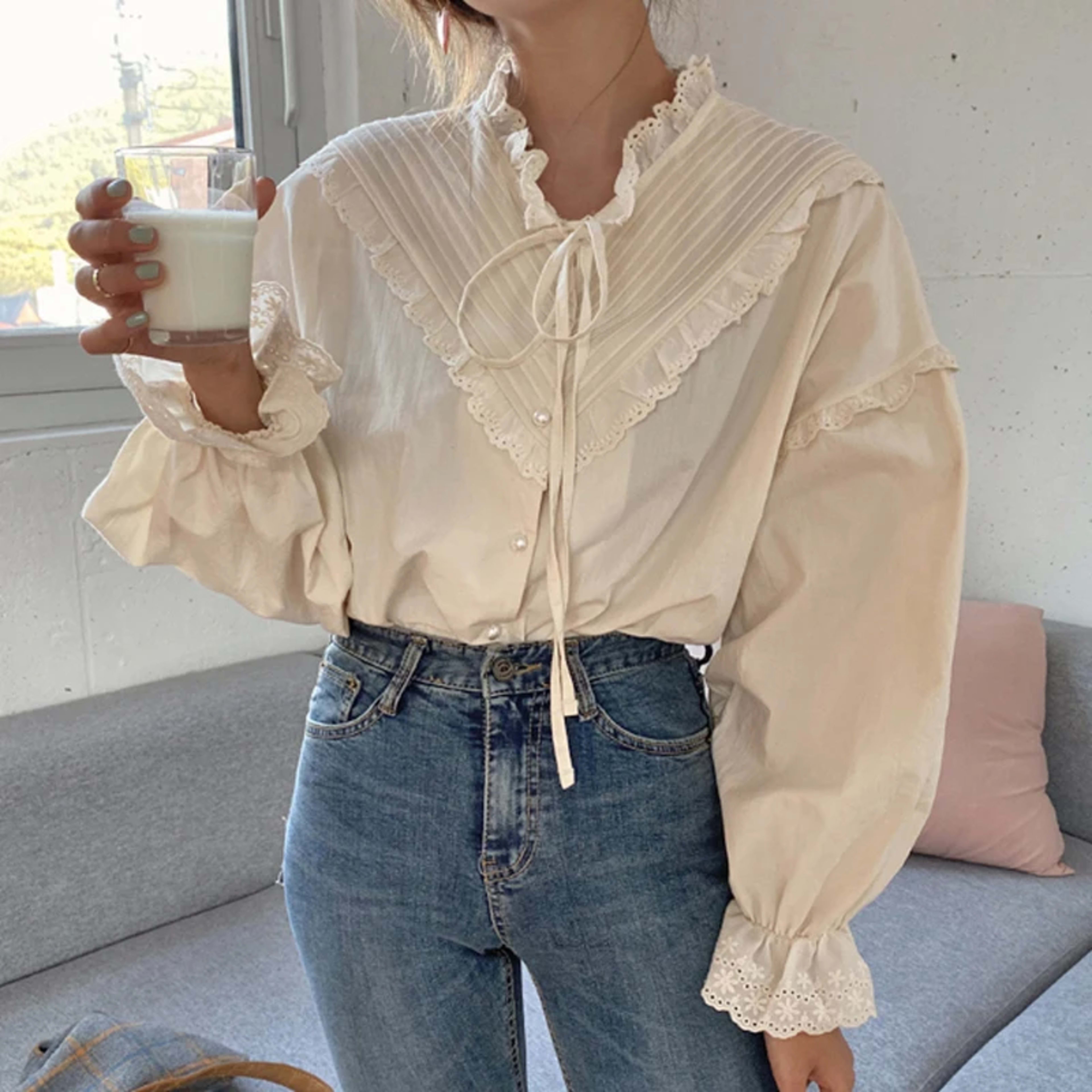 Blusas Mujer De Moda 2023 Casual Women Shirt Spring Loose Vintage Tops Korean Style Long Lantern Sleeve Women Blouse Ele 4