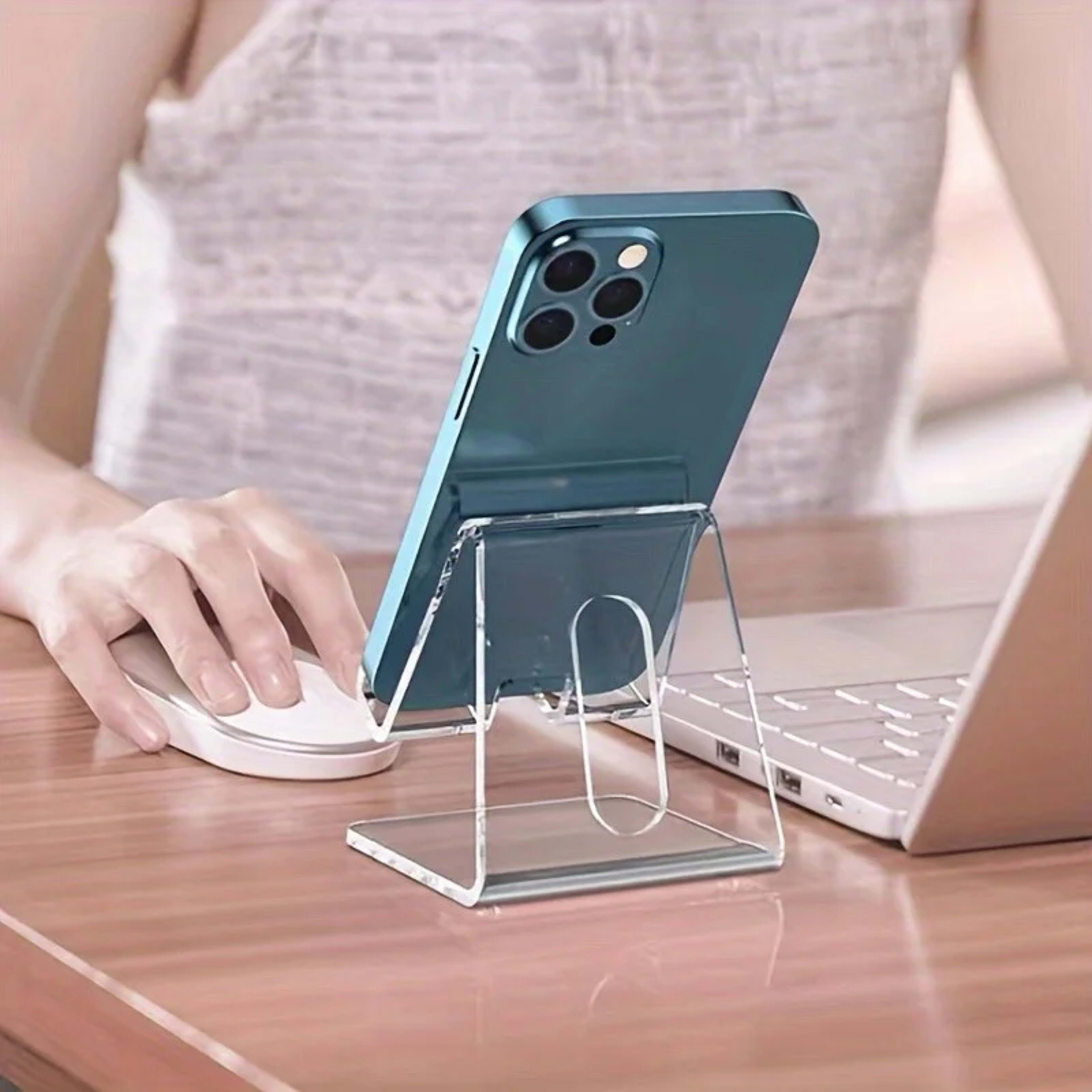 1pc Acrylic Phone Holder, Transparent Phone Holder, All Smartphones, Desk, Office Supplies, Accessories 1