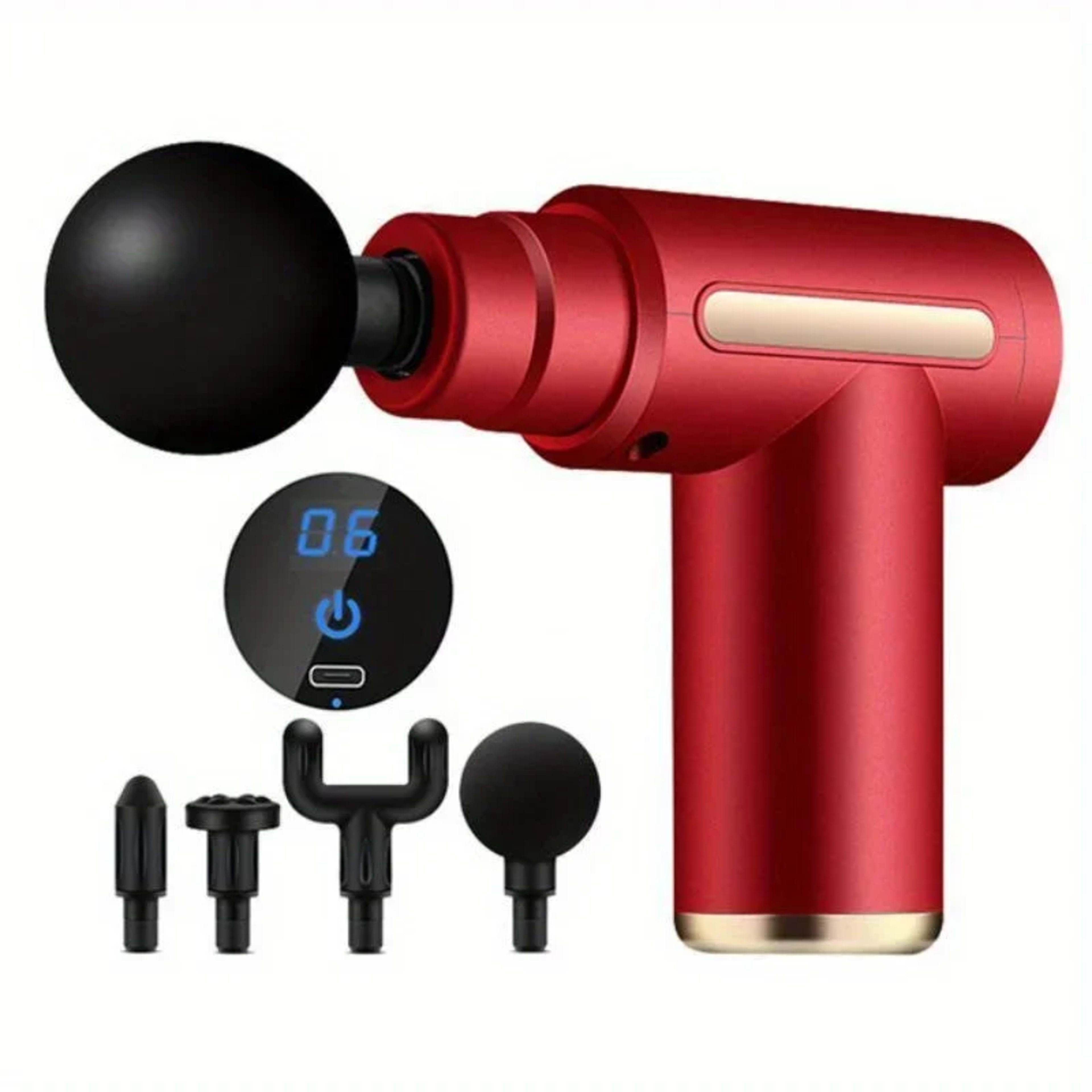 Portable Fascial Massage Gun Electric Percussion Pistol Massager Body Relaxation With LED Touch Screen 4Replaceable Mass