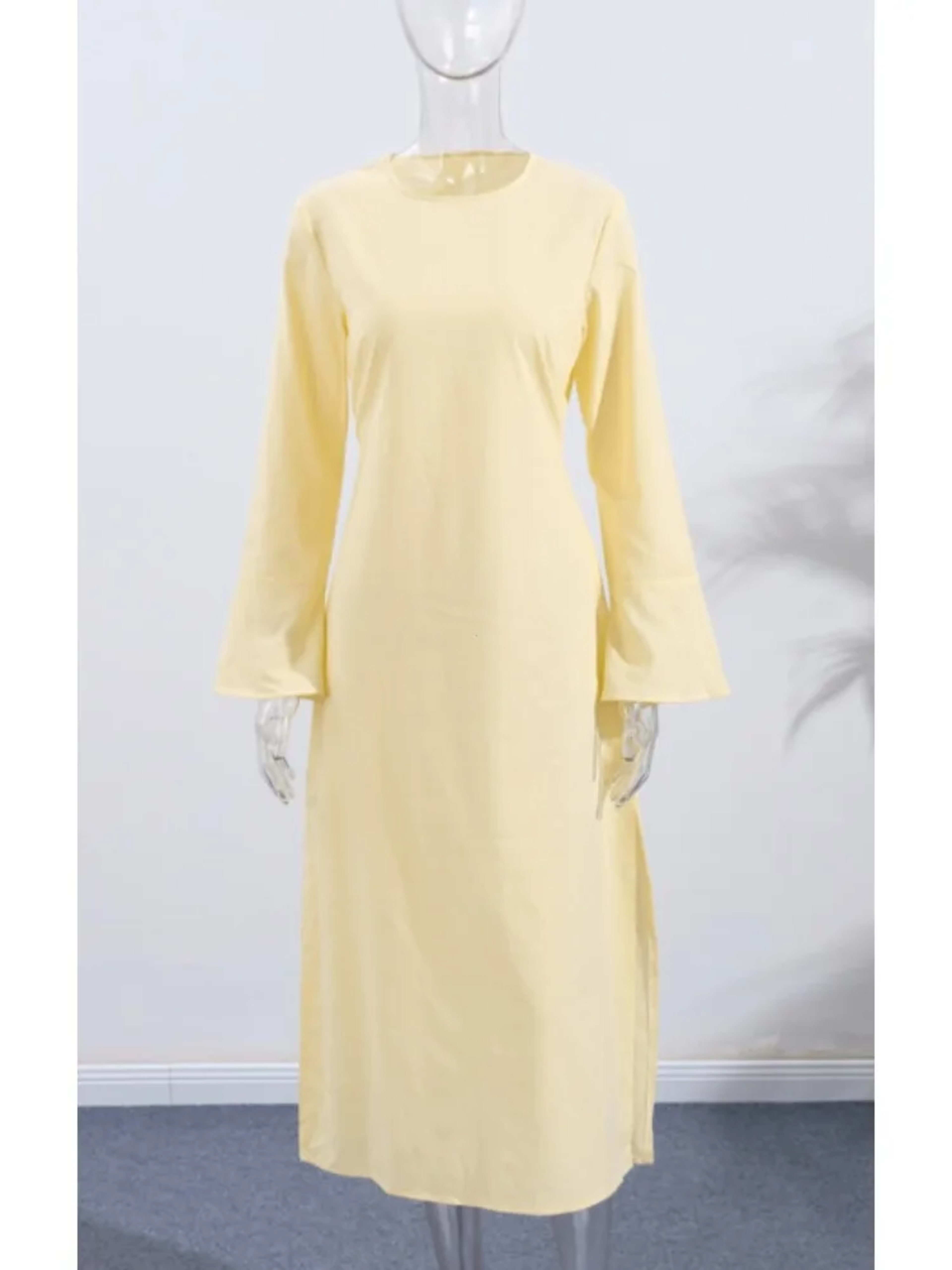 Women' Dresses Elegant O-neck Cotton Lined Back Lace Up  Flare Sleeve Waist Cinching Long Robes Female 2025 Summer Lady  4