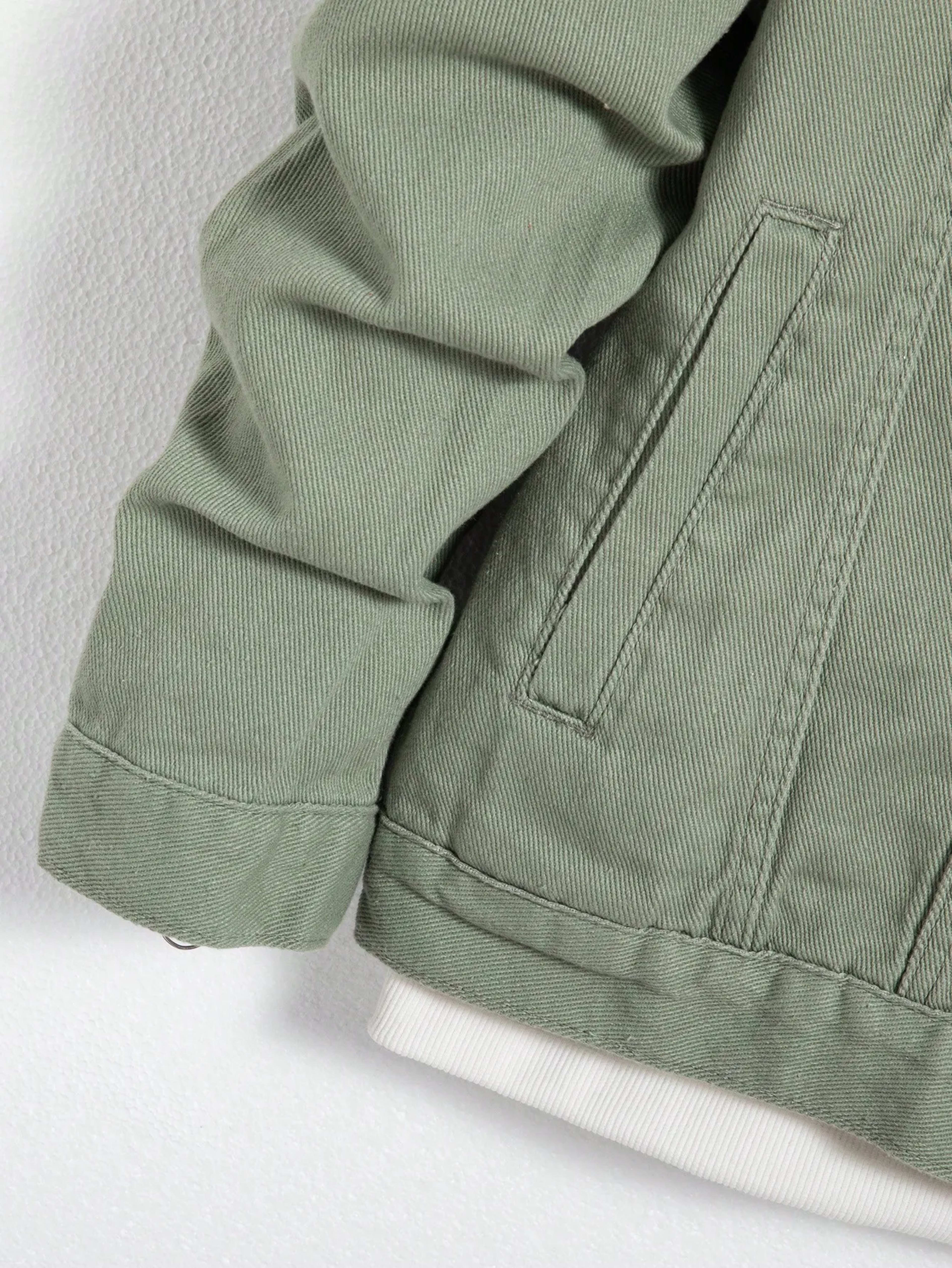 Men's denim jacket for spring and autumn. Green coat. Fashionable, trendy, simple style. For daily casual wear. 6