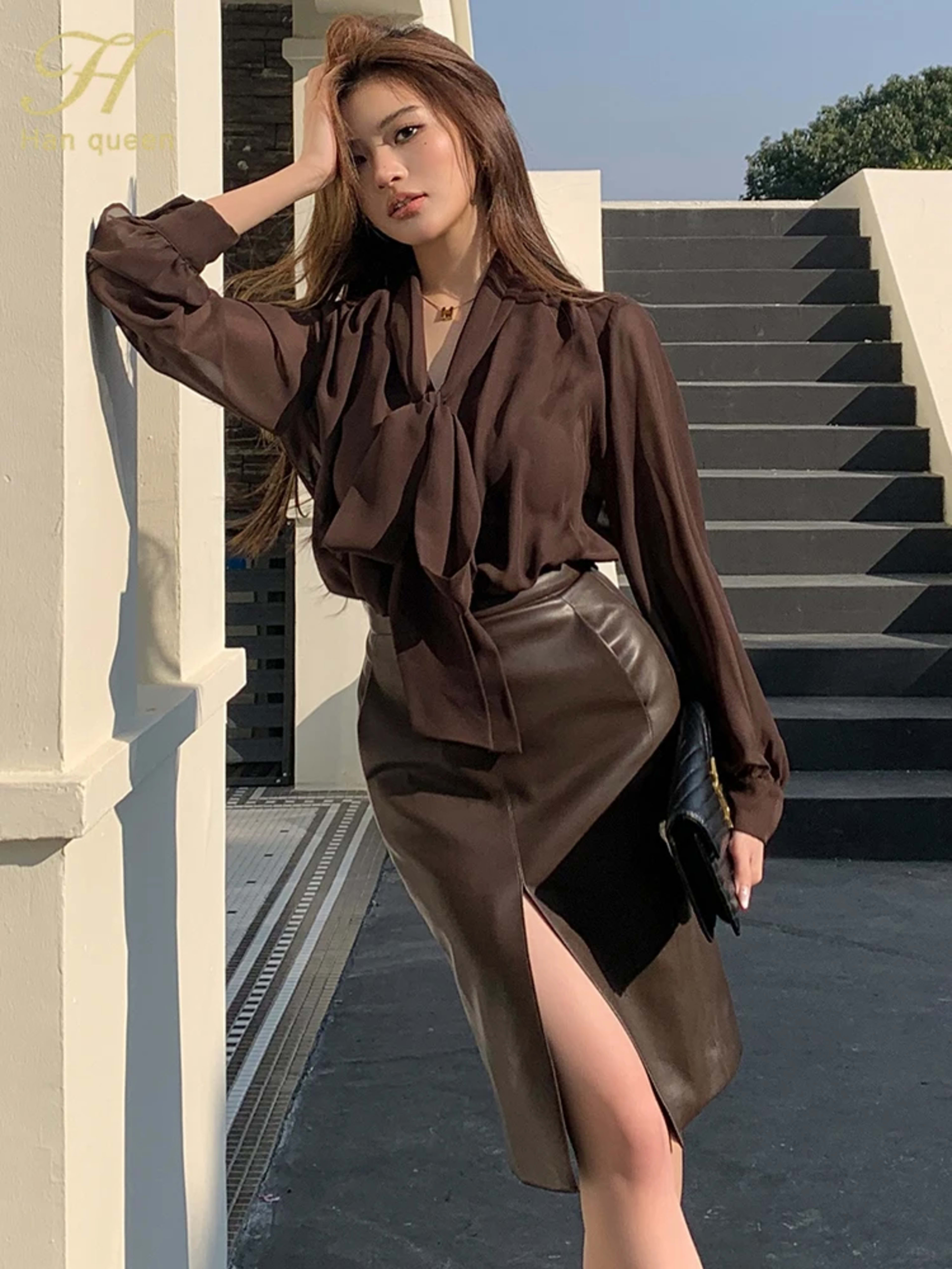 Womens Blouse Vintage Bow Elegant Loose Women Business Shirts Work Casual Tops Chiffon Blouse New Arrival Shirt 4