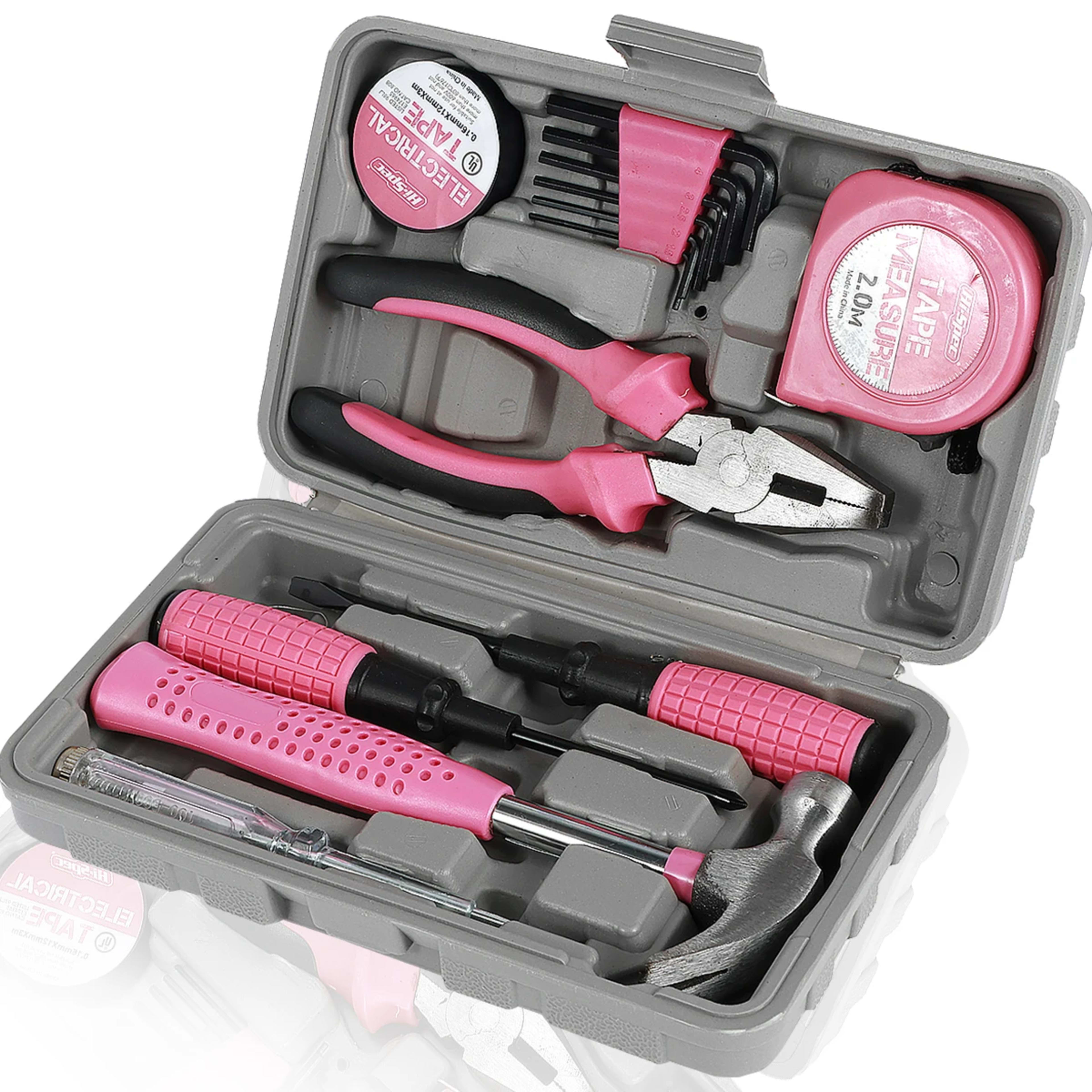 13/24Pcs Household Repair Tool Kit Multi-Purpose Pink Home Hand Tool Set with Storage Case Durable Hammer and Allen Key  8