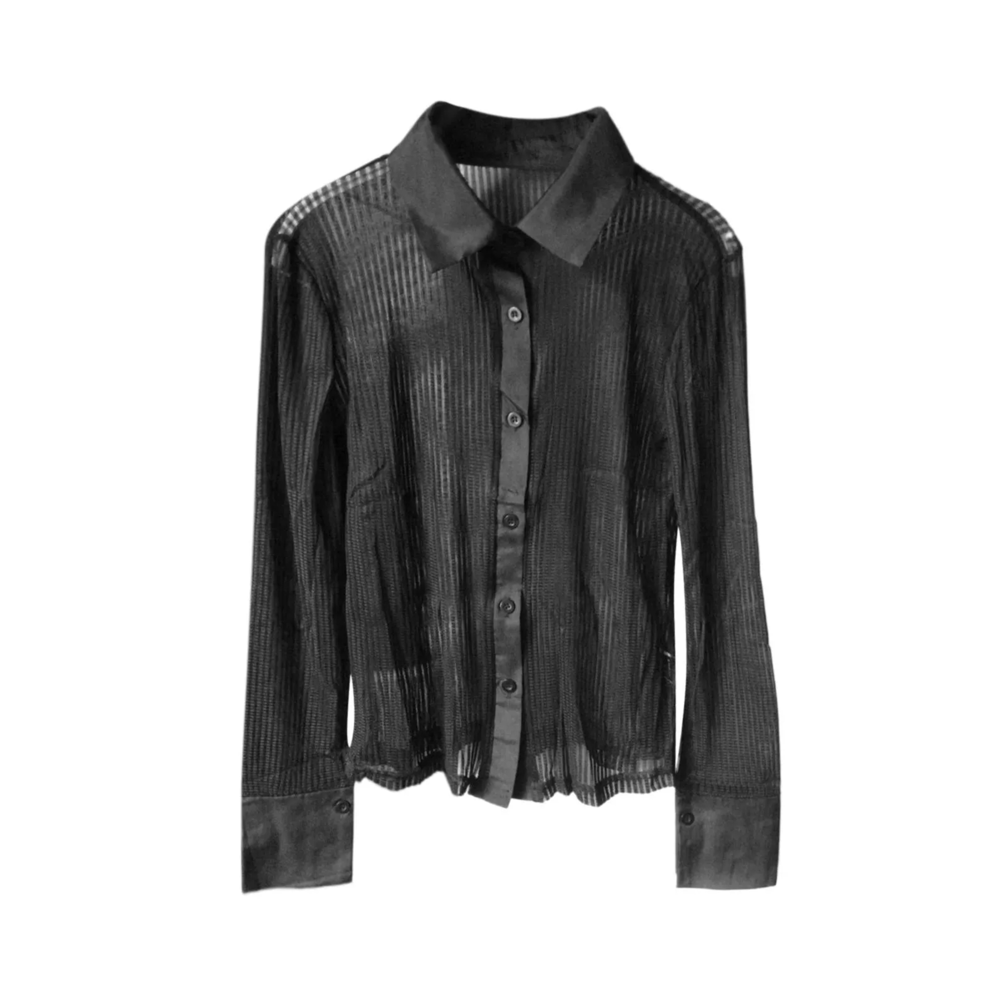 Women’S Blouse Women'S Sheer Mesh Button Down Sexy Shirt Top Long Sleeve Blouse Blusas Elegante Feminina 5