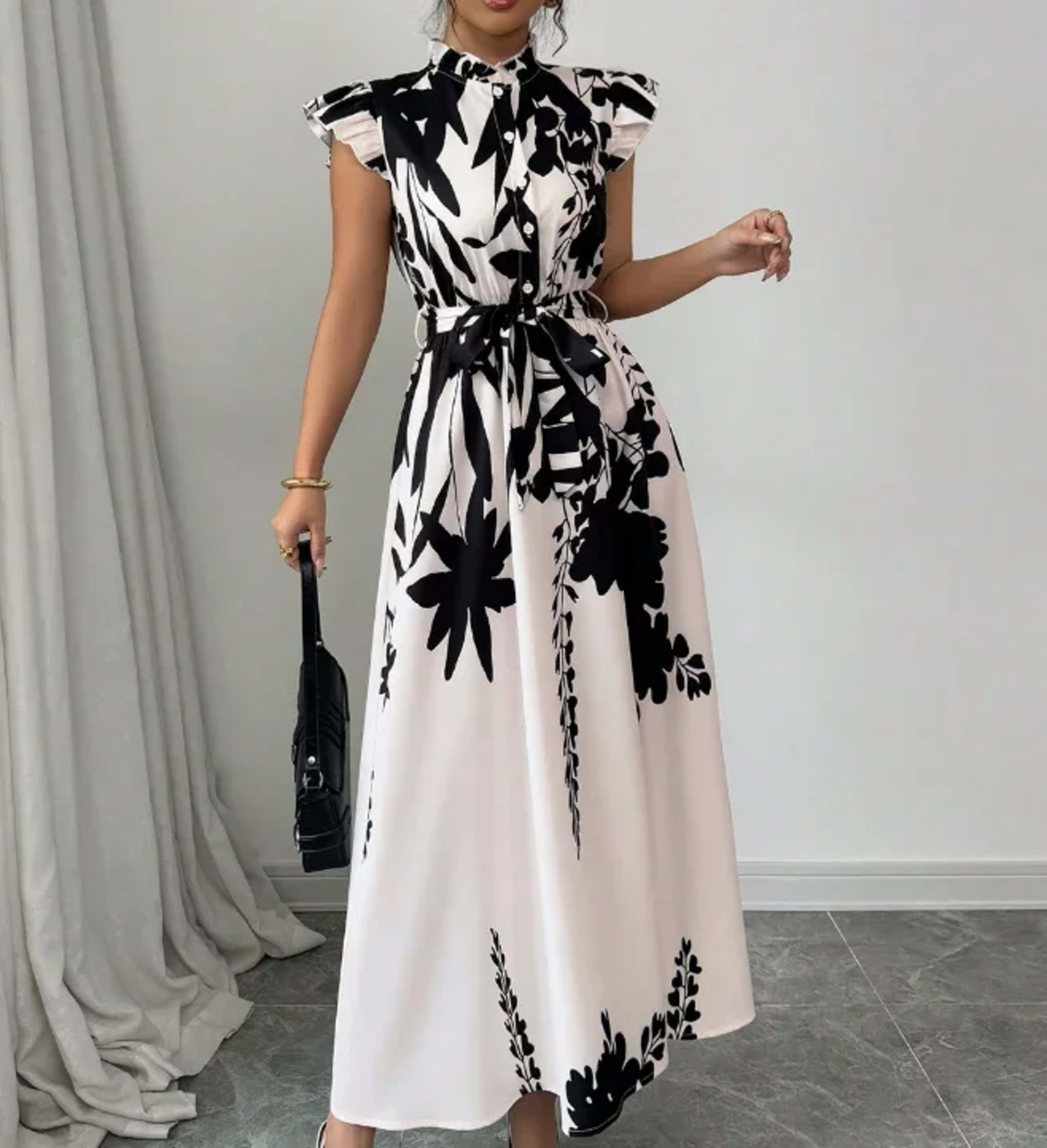 Women's elegant black and white dress, suitable for work, dates and vacations 3