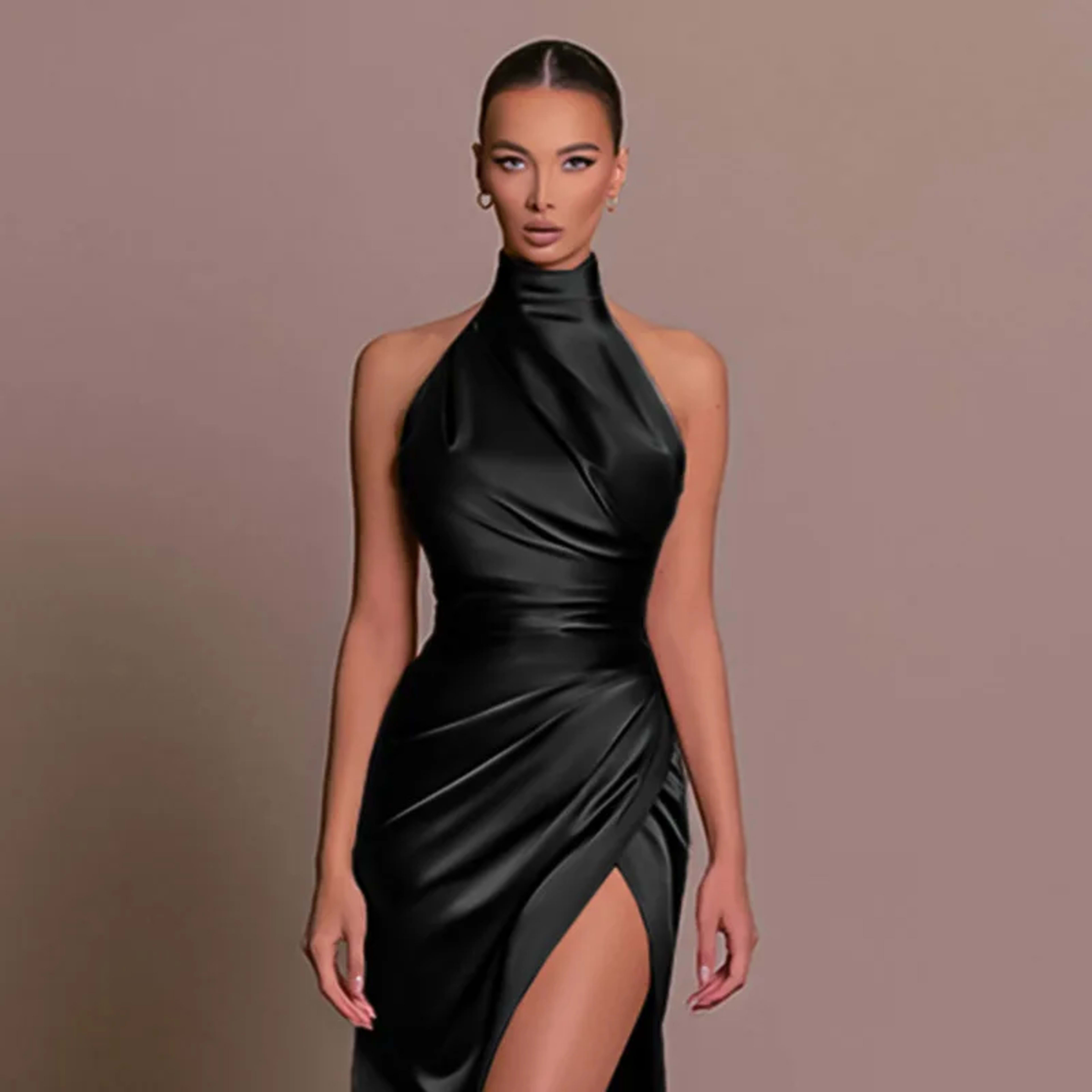 Women Dress Elegant Long Dresses Party Night Dress Women Dresses Woman Female Stand Collar Hanging Neck Sexy Slim Fit Sl 1