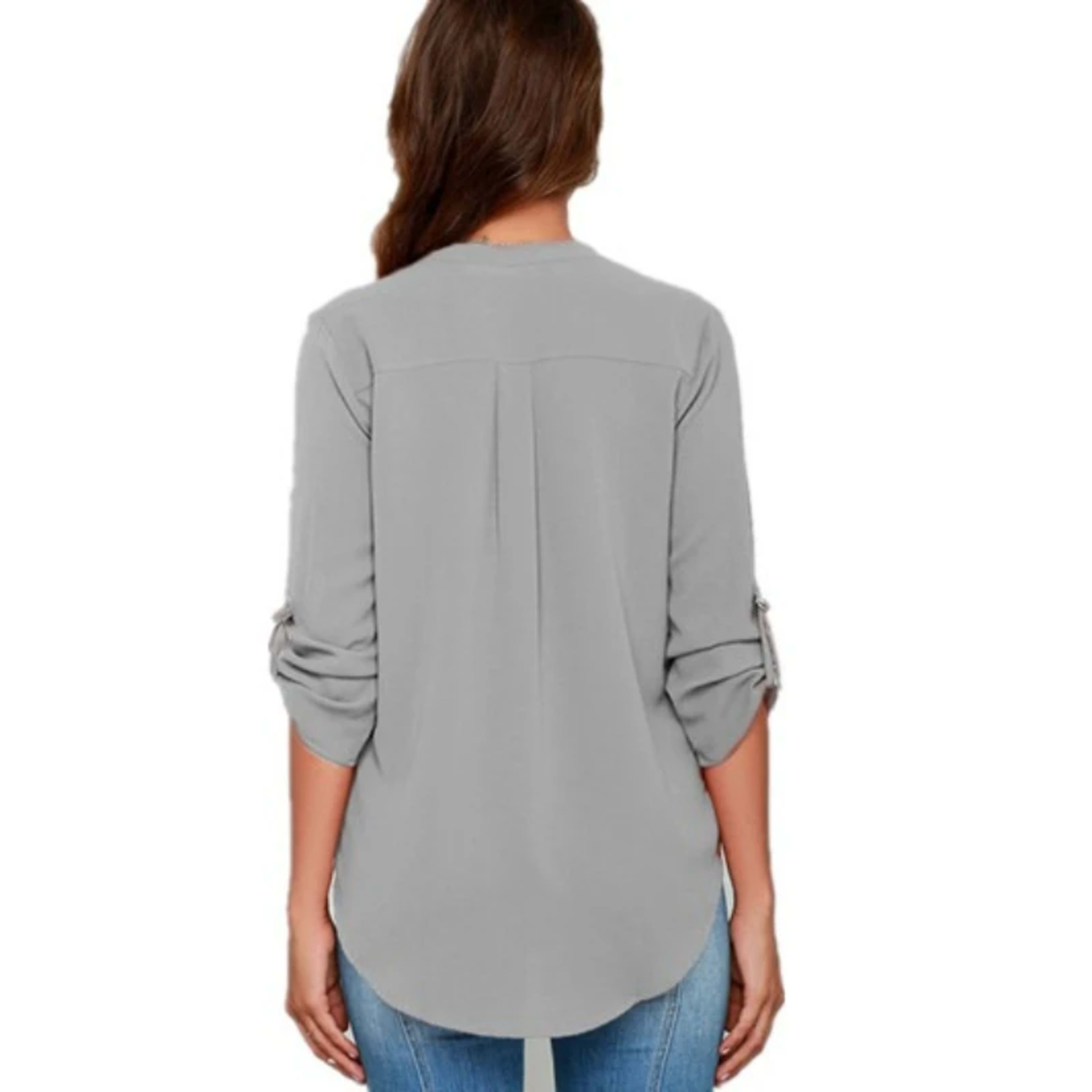 Women Tops Blouses Long Sleeve  V-Neck Chiffon Blouse office work Shirt 2