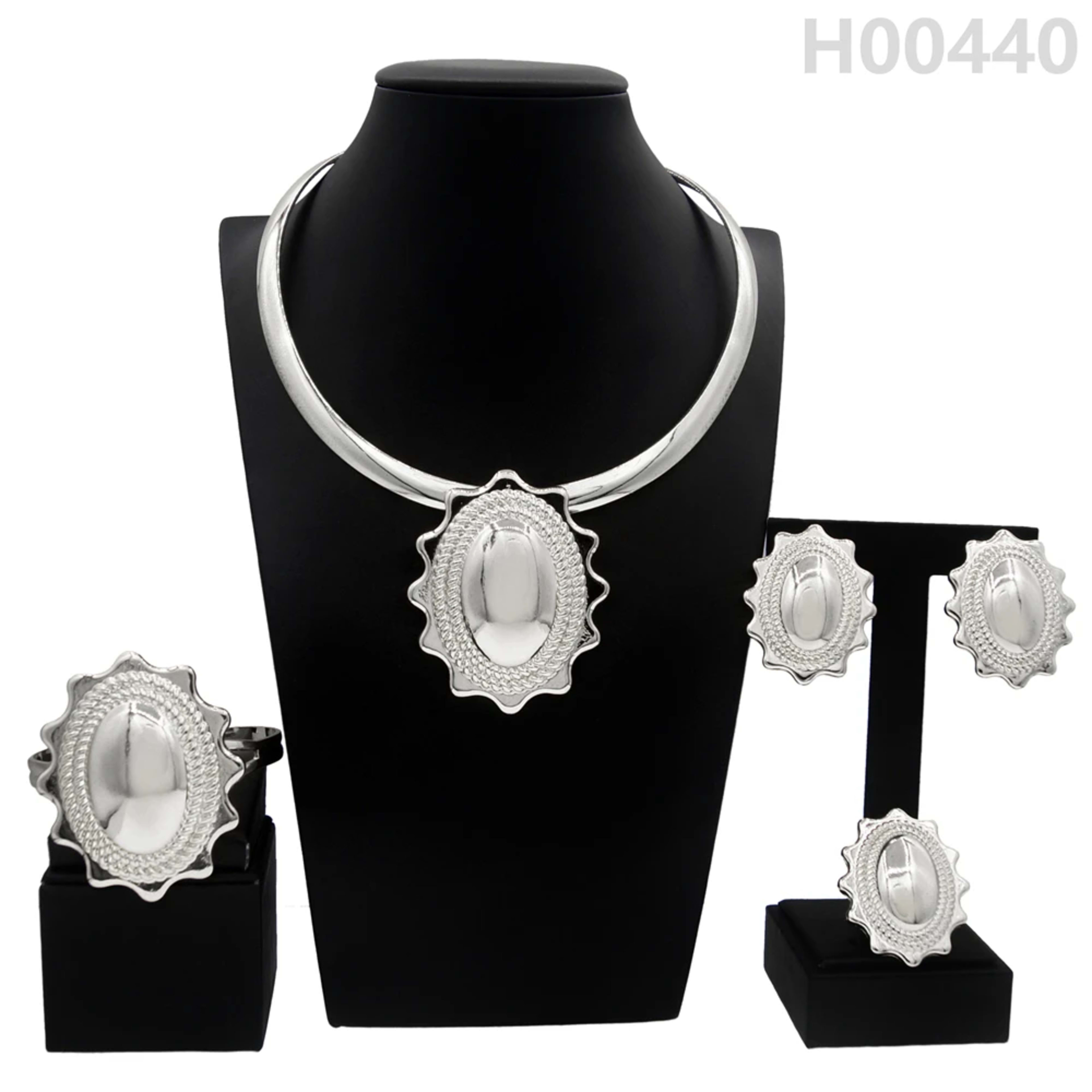 Jewelry Sets For Women Pendant Necklace Gold Plated Silver Simple Fashion Design Big Earring Bracelet Ring Sets Exquisit 10