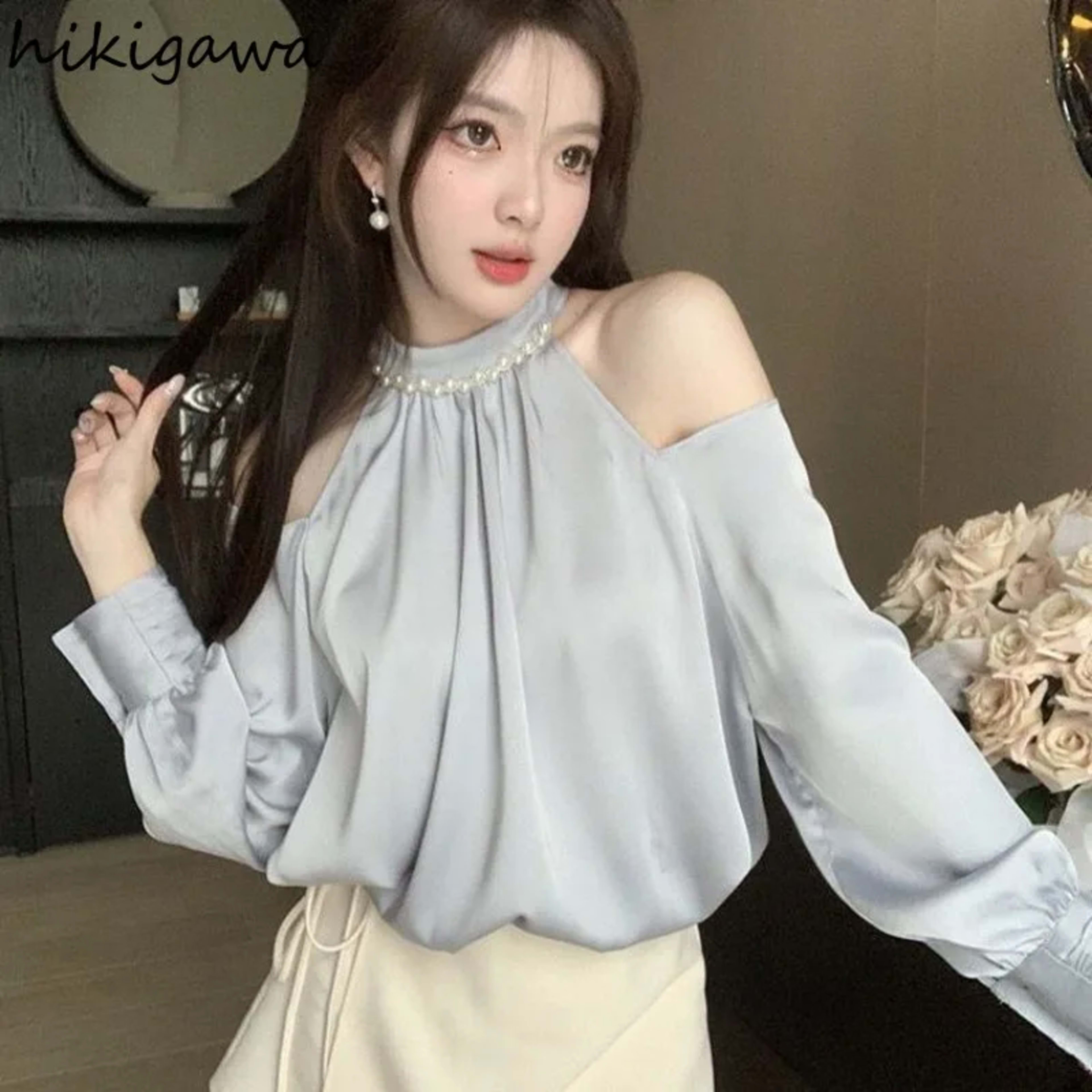 2025 Blusas Mujer De Moda Sweet Blouse for Women O-neck Long Sleeve Off Shoulder Summer Tops Temperament Fashion Shirts  6