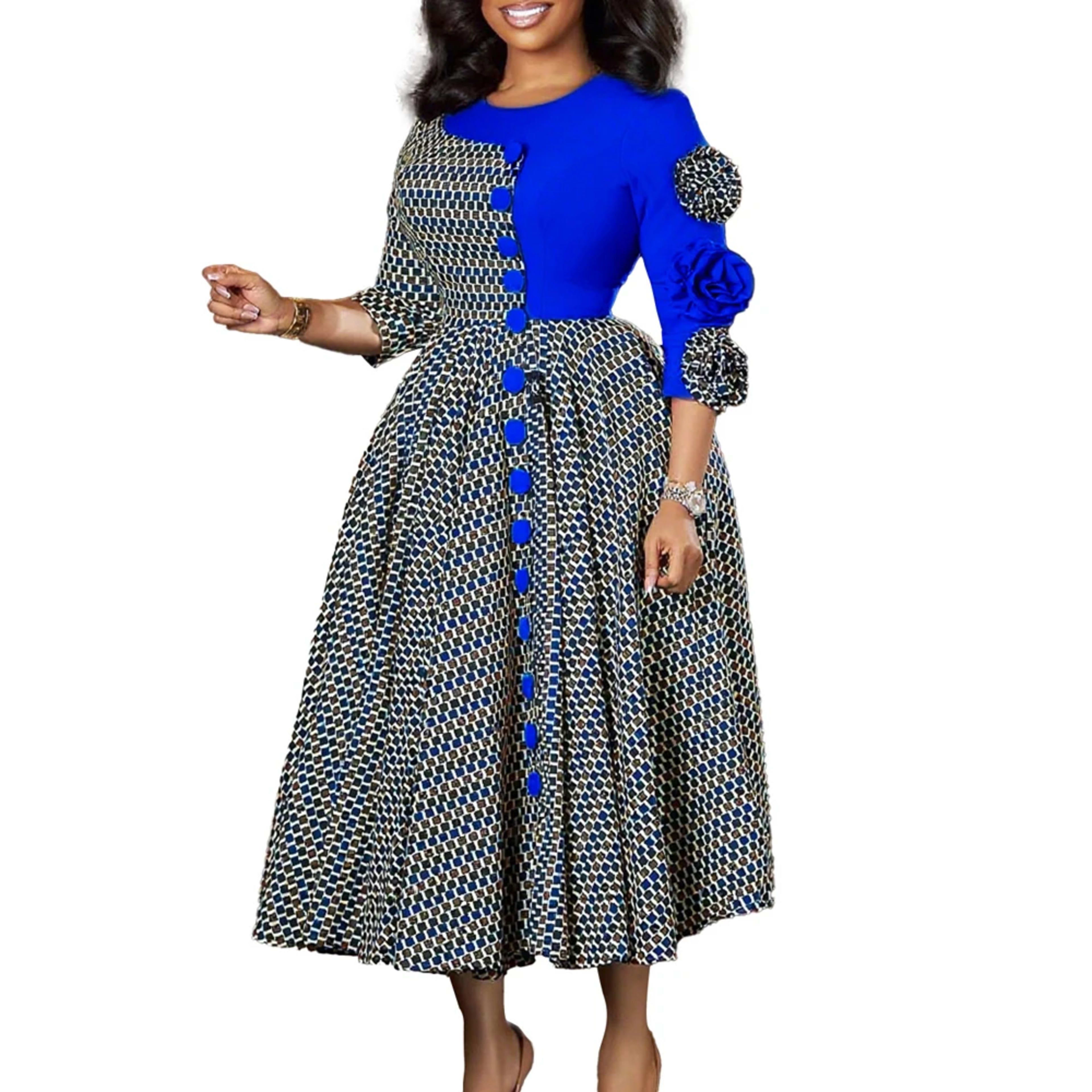 Elegant Dresses for Women 2025 Fall Fashion African 3/4 Sleeve Party Birthday New Robe Chic 3D Flower Plaid Evening A-Li