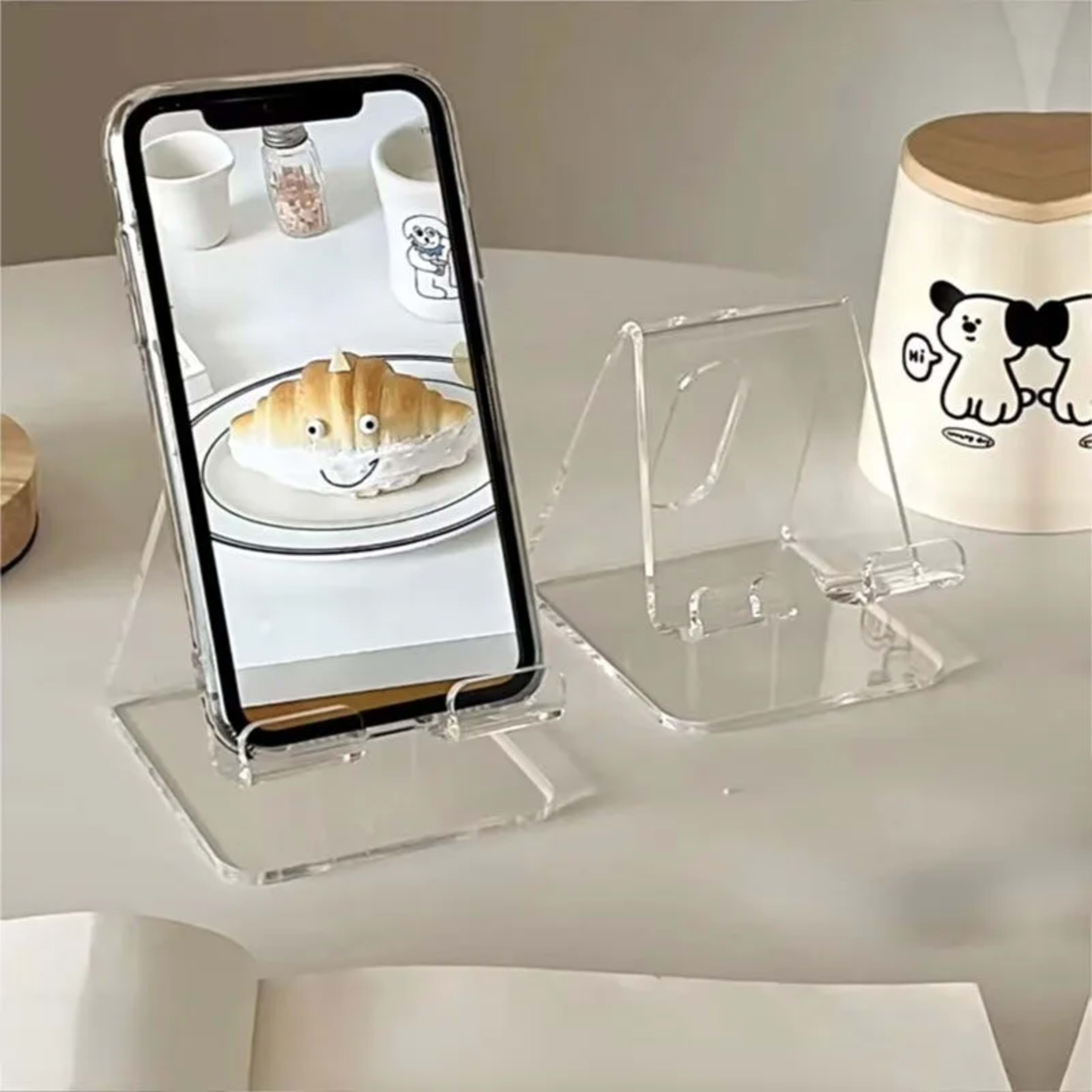 1pc Acrylic Phone Holder, Transparent Phone Holder, All Smartphones, Desk, Office Supplies, Accessories 2